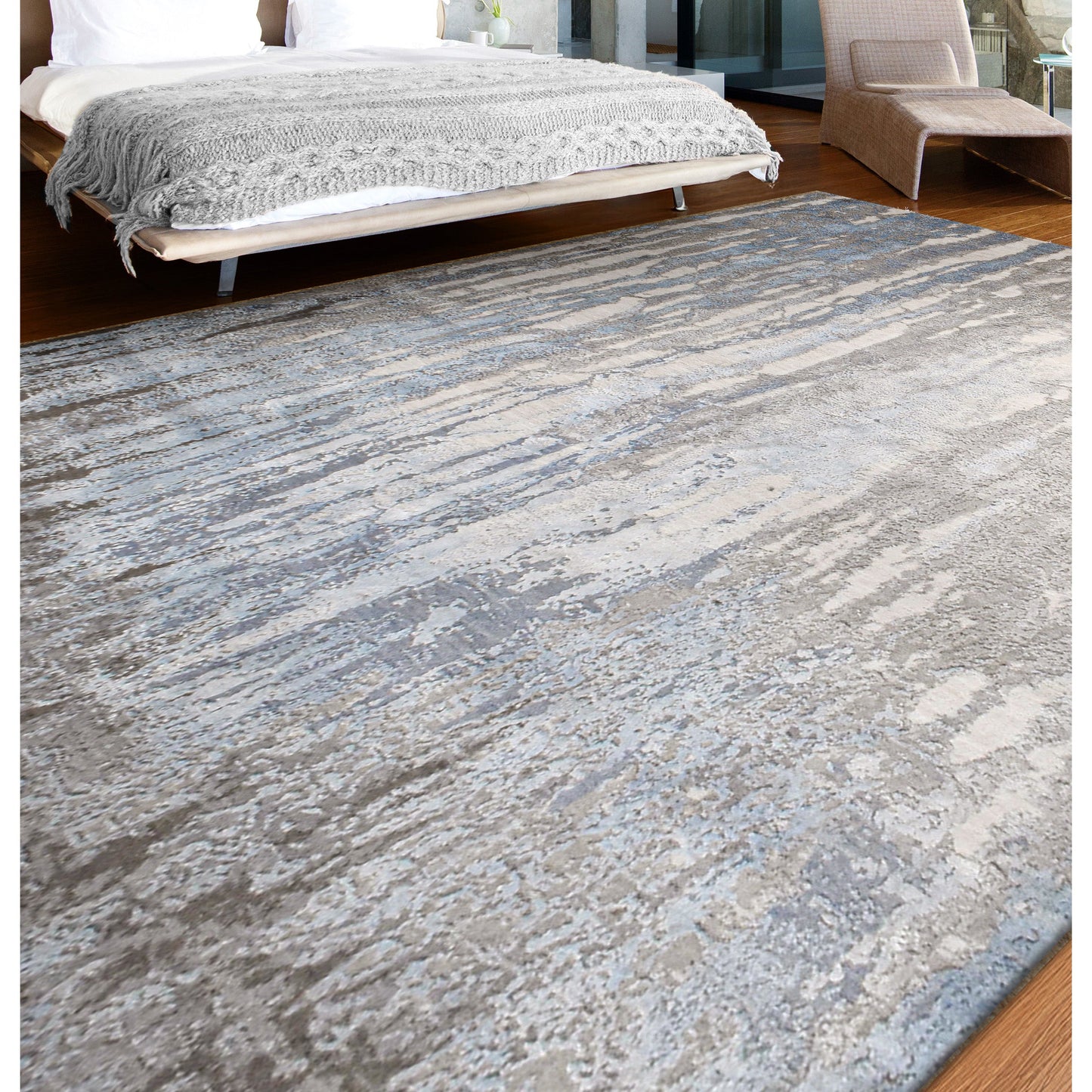CANVAS ART W/ SILK J1058 SILVER / LIGHT BLUE