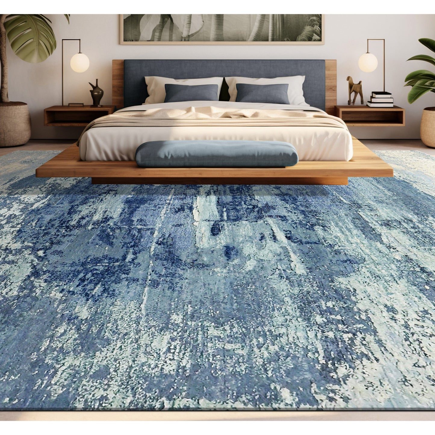 CANVAS ART W/ SILK J1062 IVORY / LIGHT BLUE