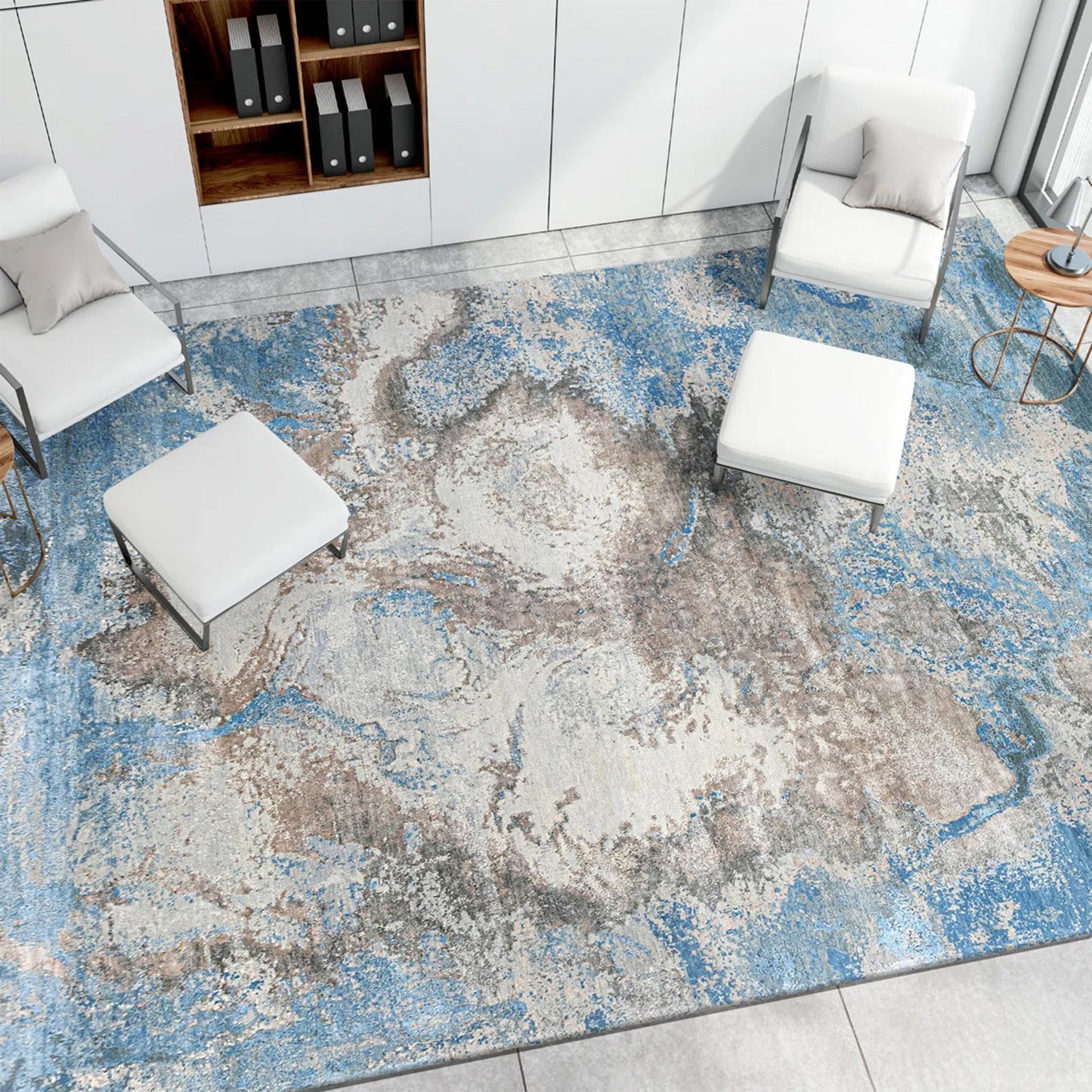 CANVAS ART W/ SILK J1063 BEIGE / BLUE