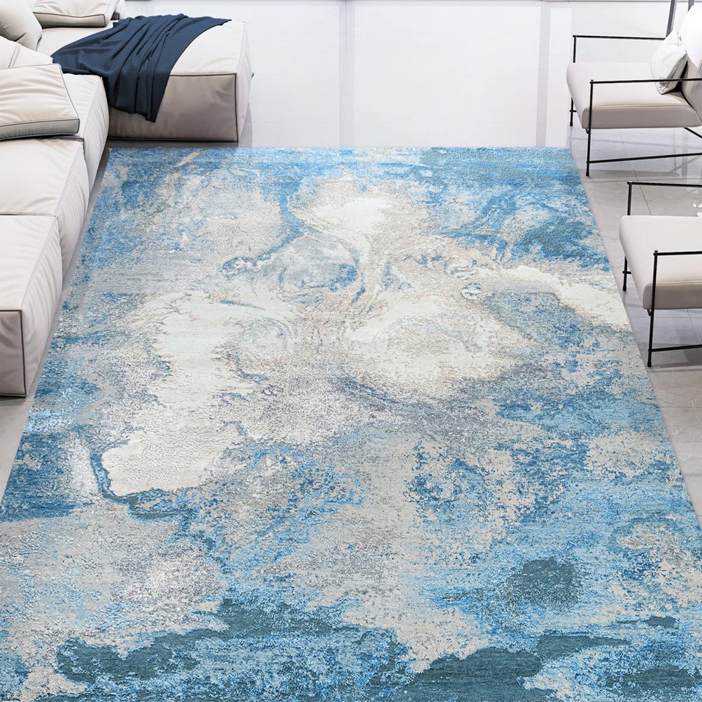 CANVAS ART W/ SILK J1063 BLUE / SILVER