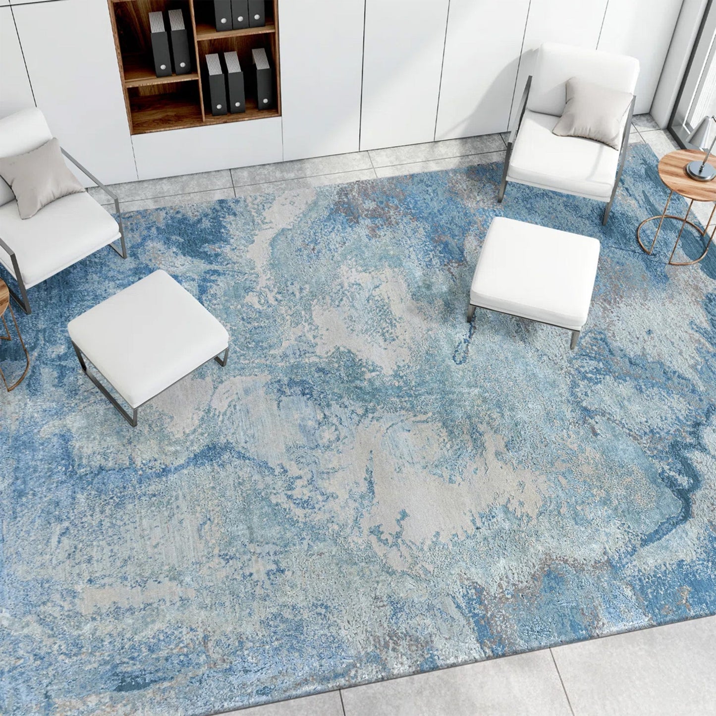 CANVAS ART W/ SILK J1063 SILVER / BLUE