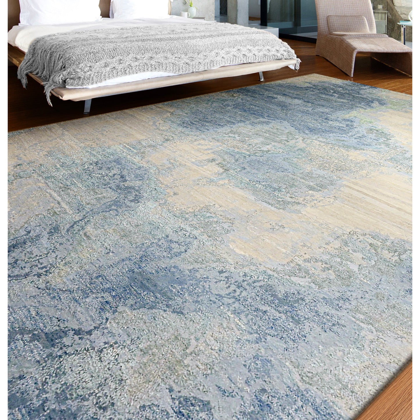 CANVAS ART W/ SILK J1064 BLUE / MULTI