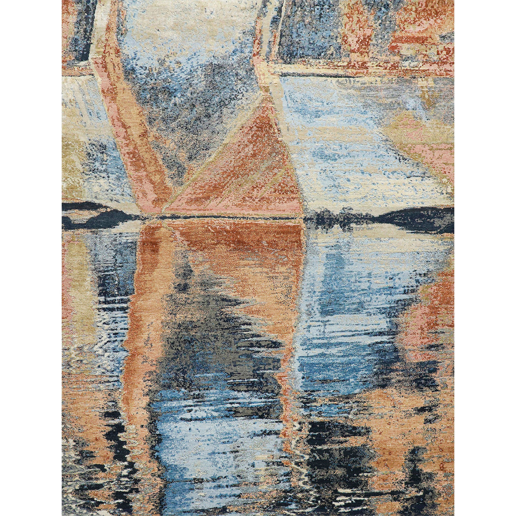 CANVAS ART W/ SILK J1070 LIGHT BLUE / RUST
