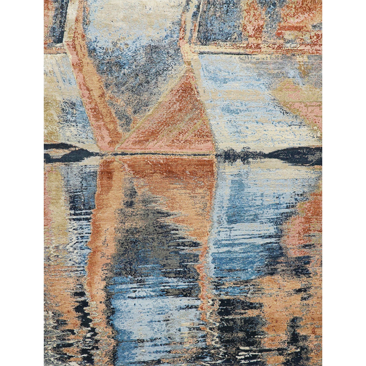 CANVAS ART W/ SILK J1070 LIGHT BLUE / RUST