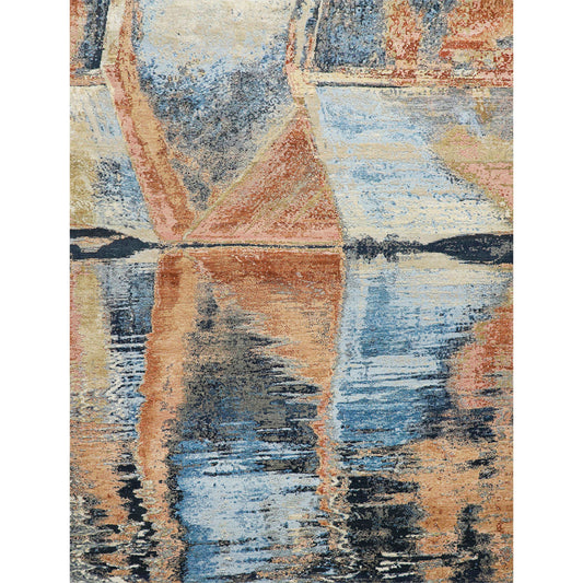 CANVAS ART W/ SILK J1070 LIGHT BLUE / RUST