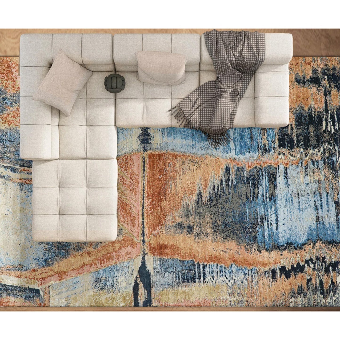 CANVAS ART W/ SILK J1070 LIGHT BLUE / RUST