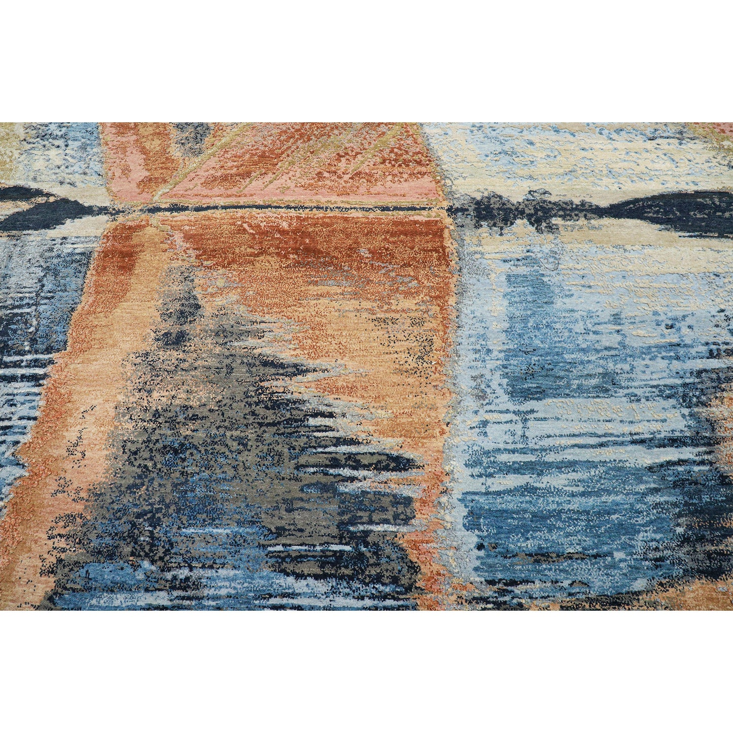CANVAS ART W/ SILK J1070 LIGHT BLUE / RUST