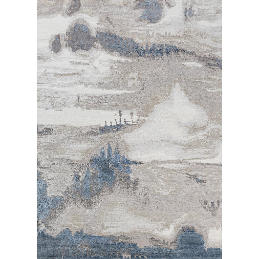 CANVAS ART W / SILK J1071 BEIGE / BLUE