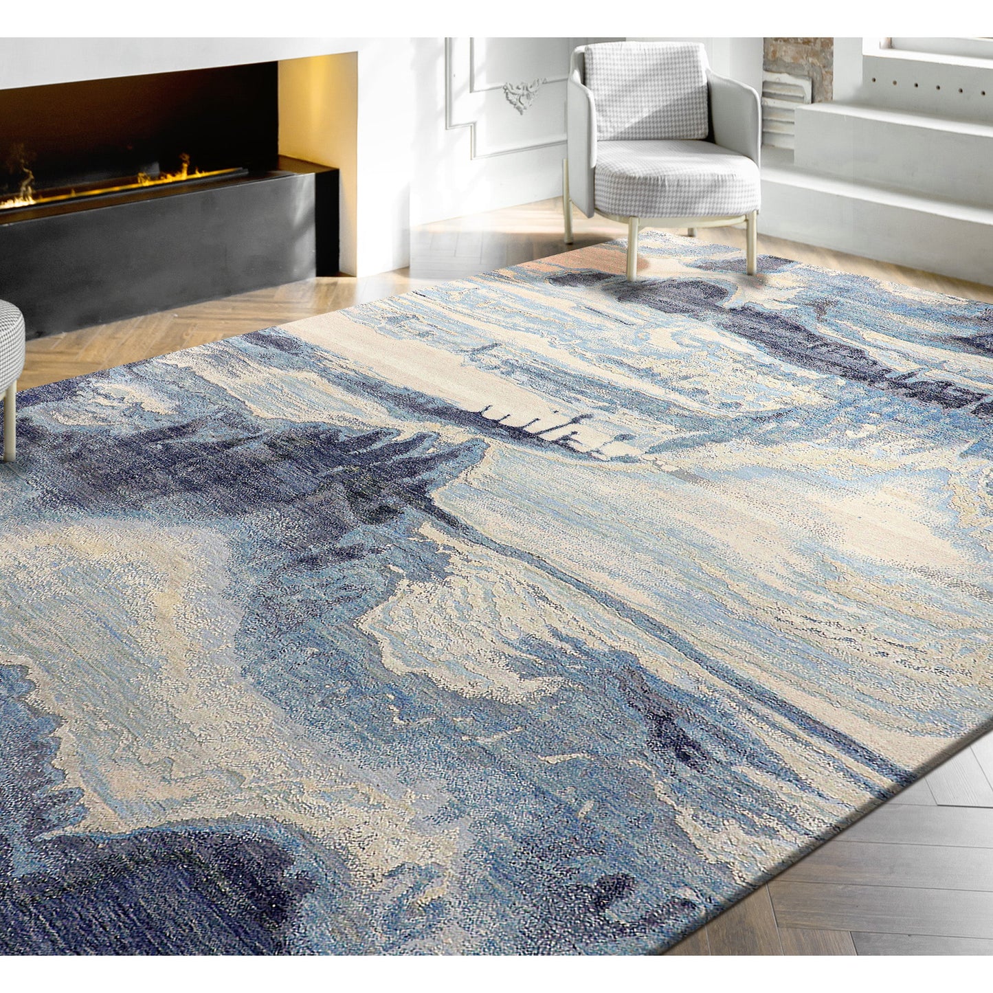 CANVAS ART W/ SILK J1071 SILVER / BLUE