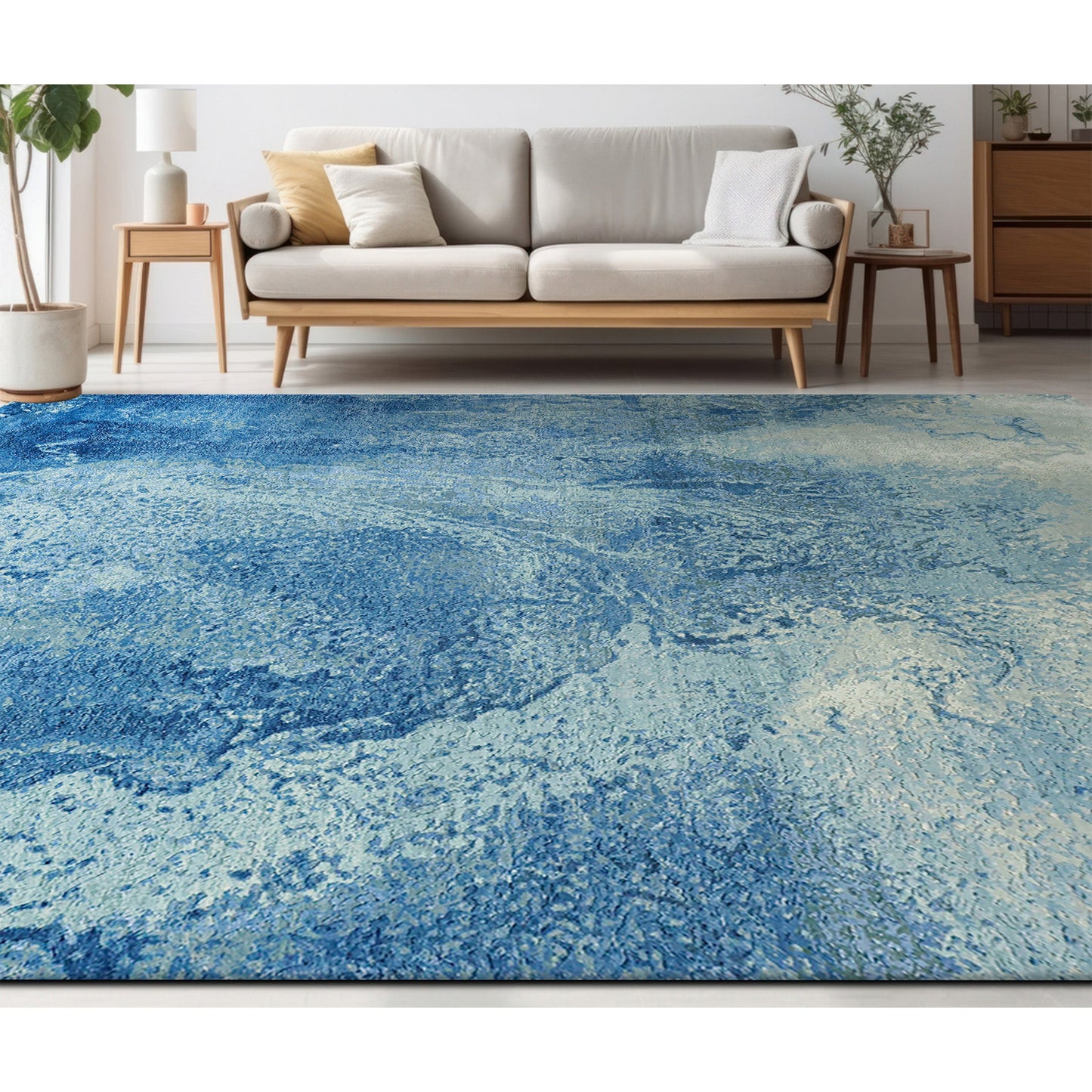 CANVAS ART W/ SILK J1077 BLUE / LIGHT GREY