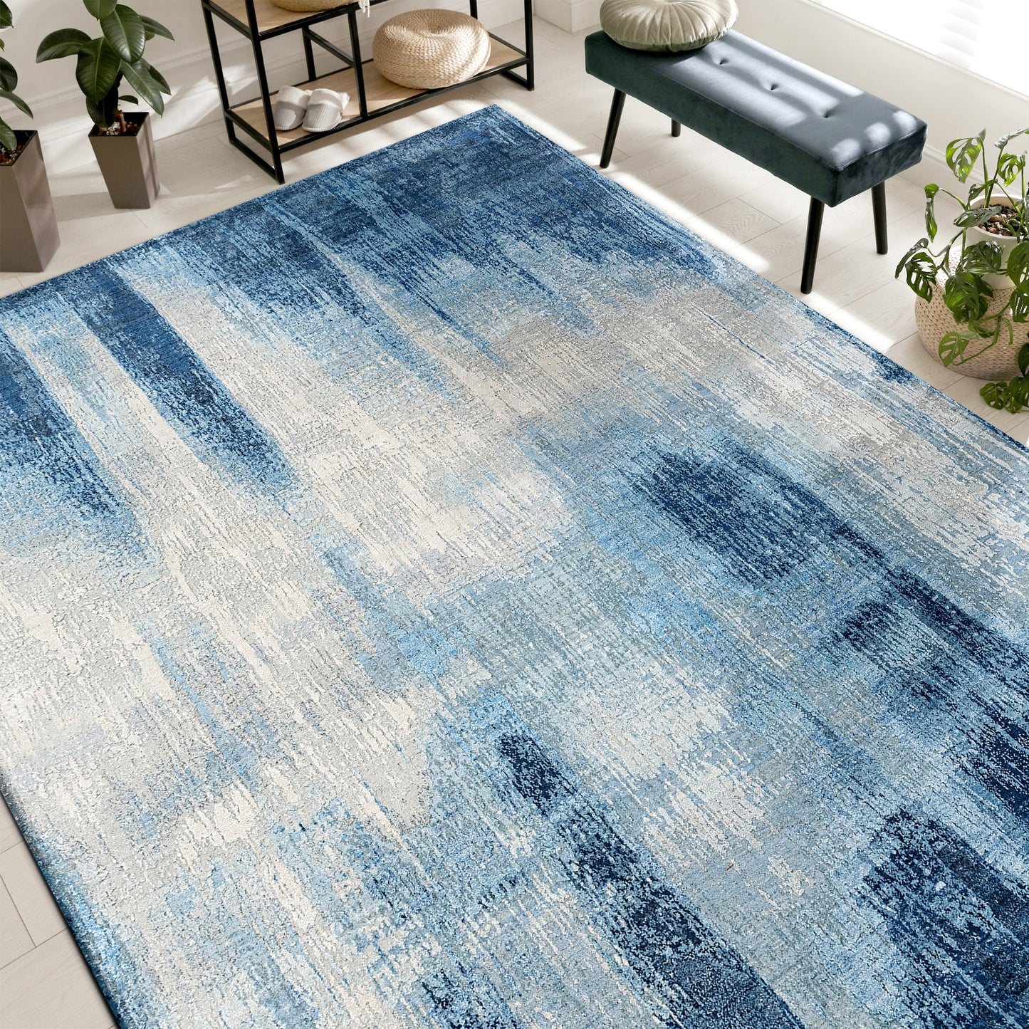 CANVAS ART W/ SILK J1087 BLUE / LIGHT BLUE