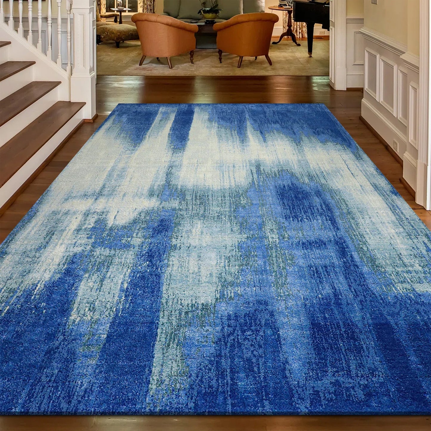 CANVAS ART W/ SILK J1087 BLUE / SILVER