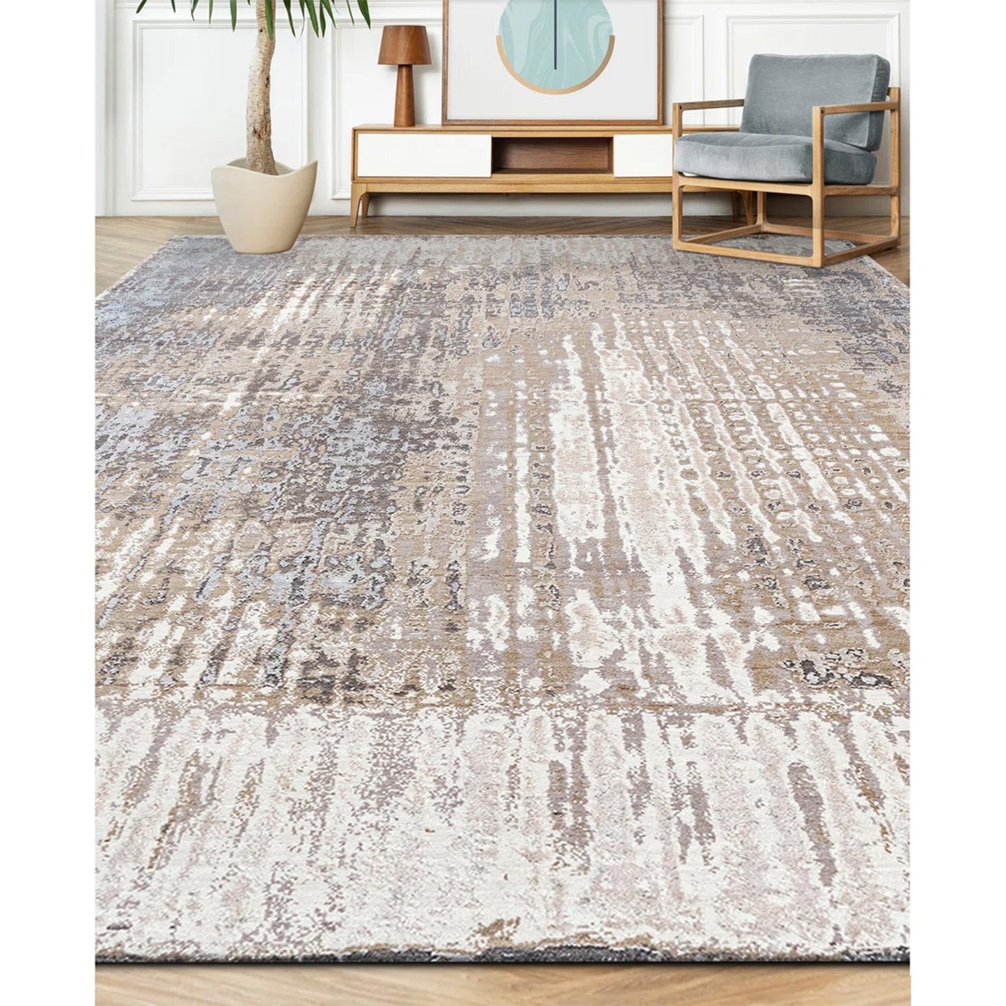CANVAS ART W/ SILK J1092 BEIGE / SILVER