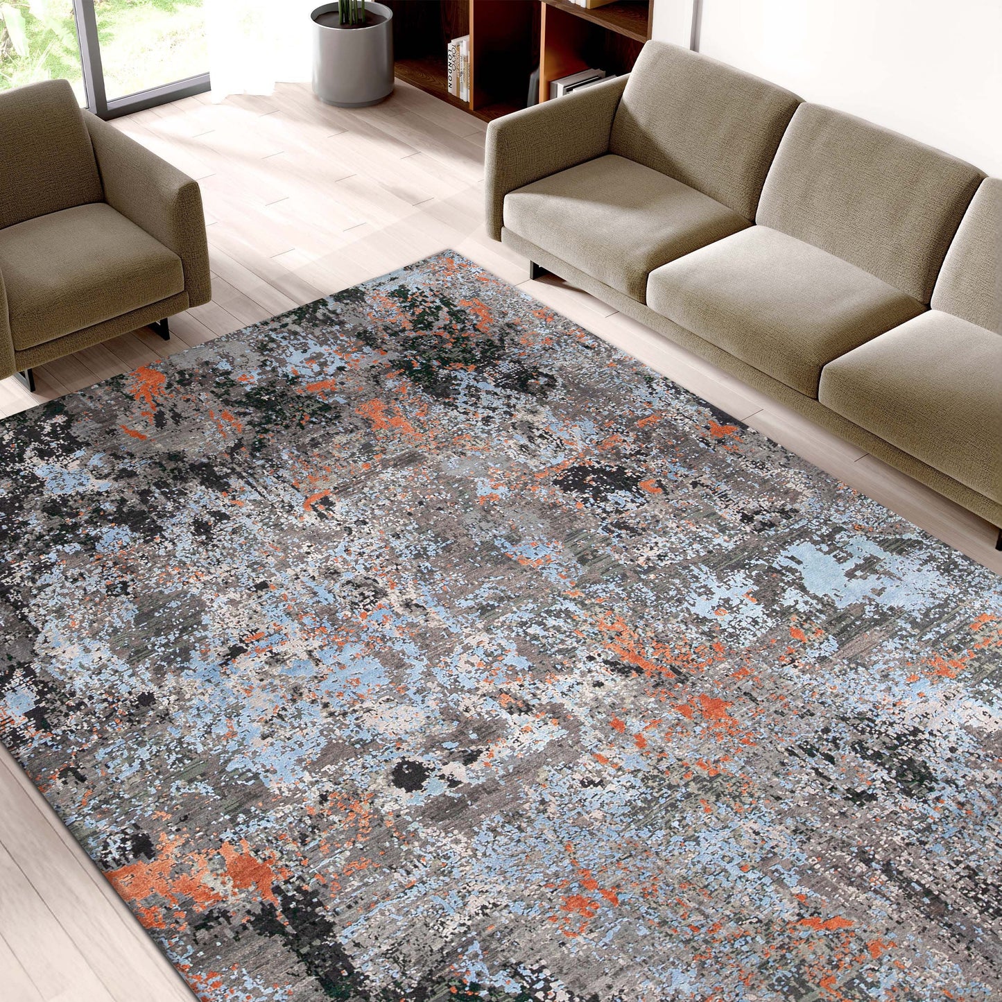 CANVAS ART W/ SILK J1139 GREY / MULTI