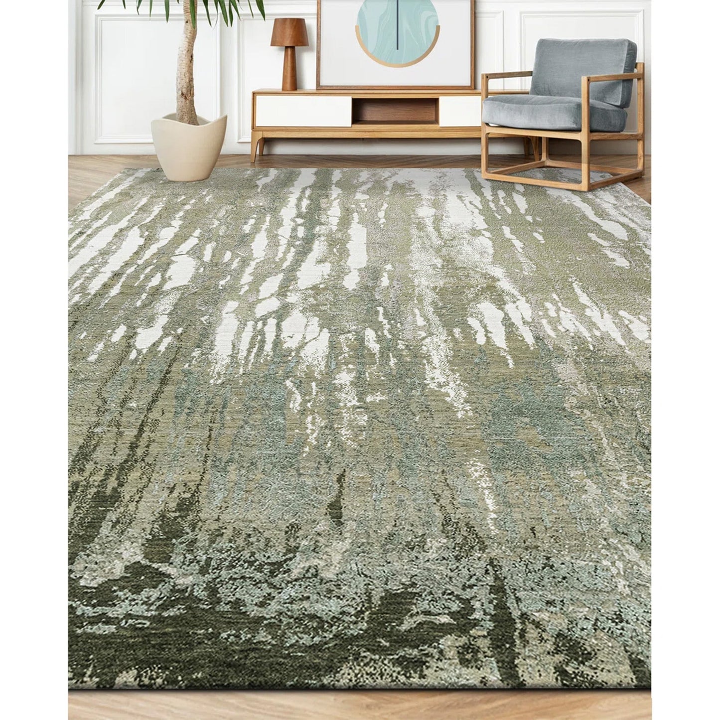 CANVAS ART W/ SILK J2058 IVORY / LIGHT GREEN