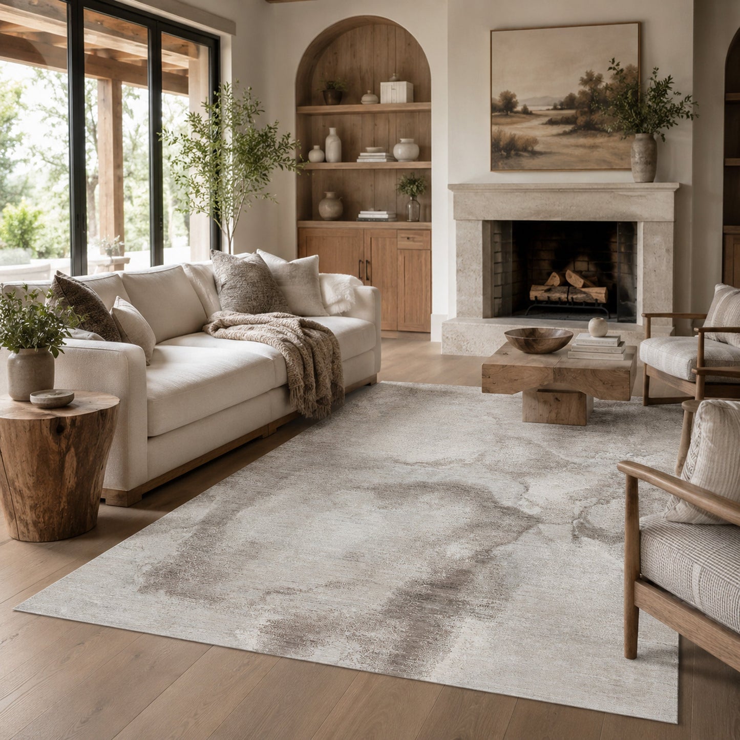 CANVAS ART W / SILK J2066 BEIGE / BROWN