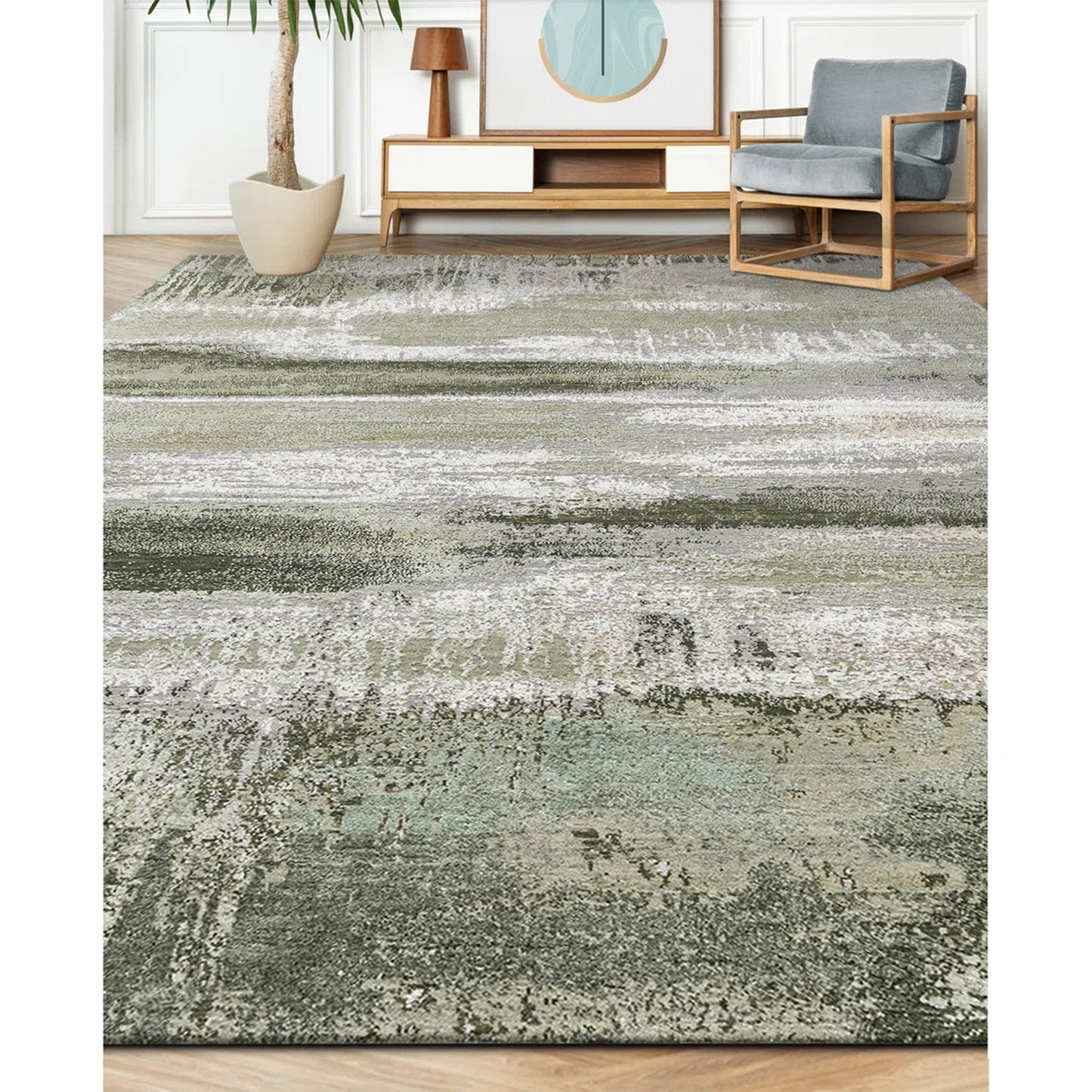CANVAS ART W/ SILK J2067 BEIGE / LIGHT GREEN