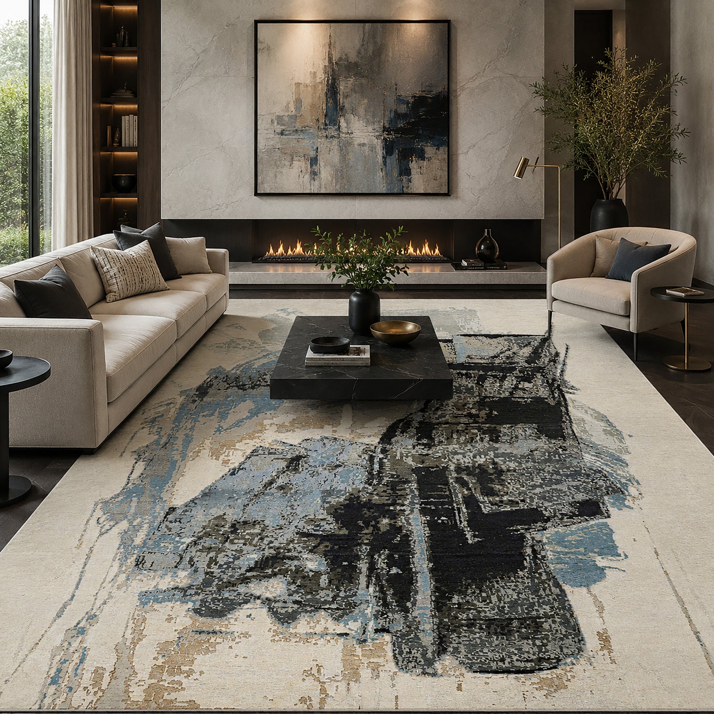CANVAS ART W/ SILK JC692 IVORY / BLACK