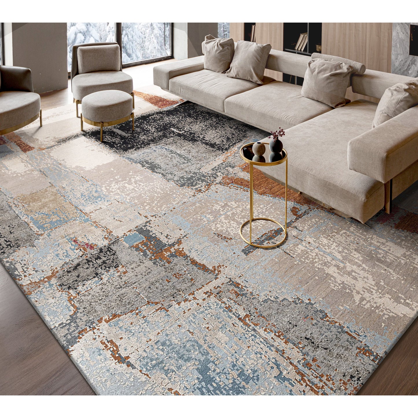 CANVAS ART W/ SILK JC709 BEIGE / BLACK