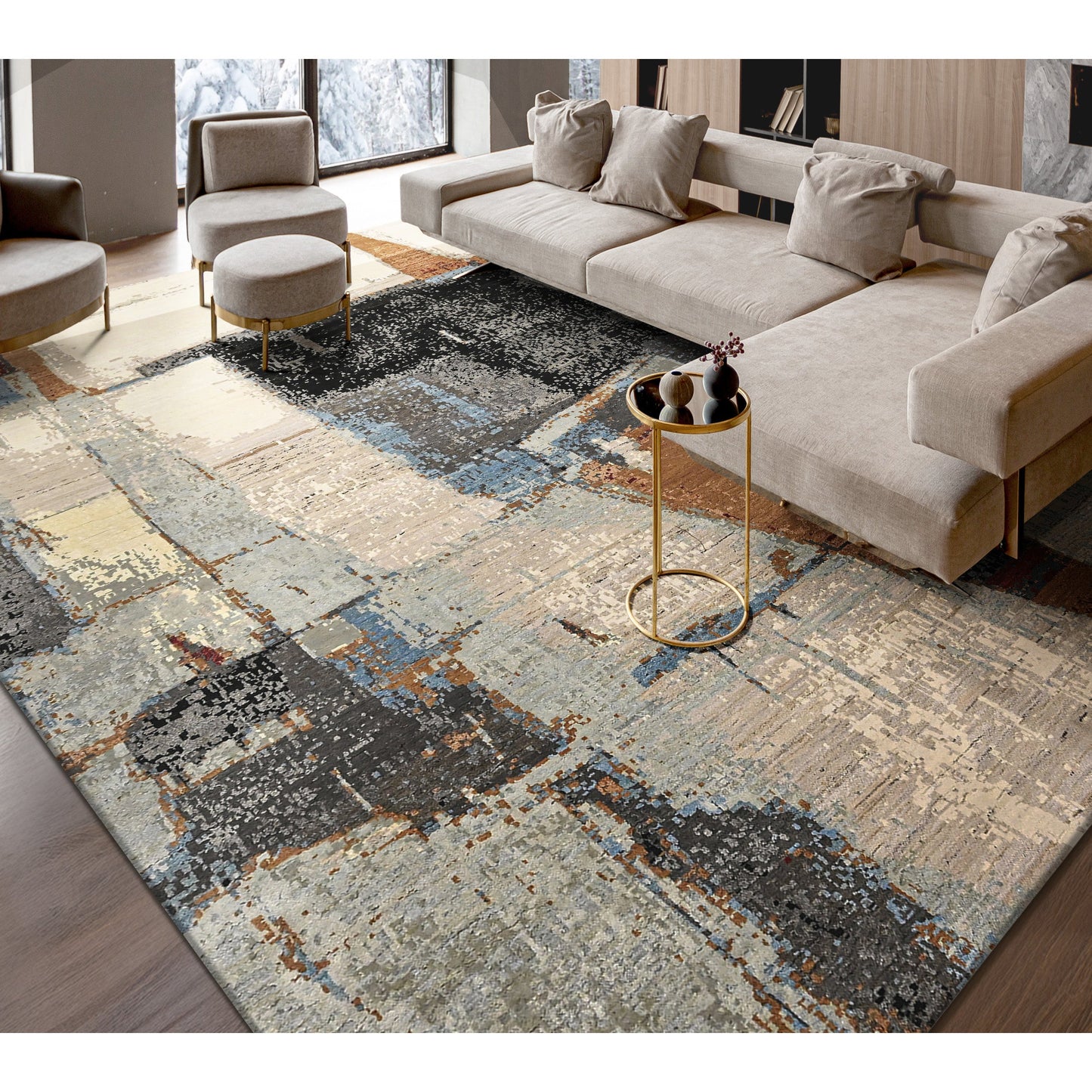 CANVAS ART W/ SILK JC709 BEIGE / BROWN