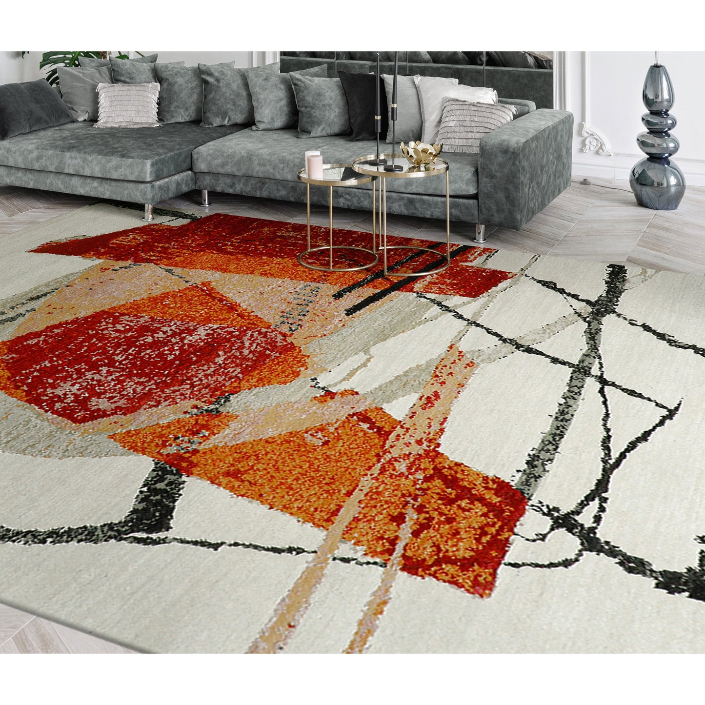 CANVAS ART W/ SILK JC713 IVORY / RED