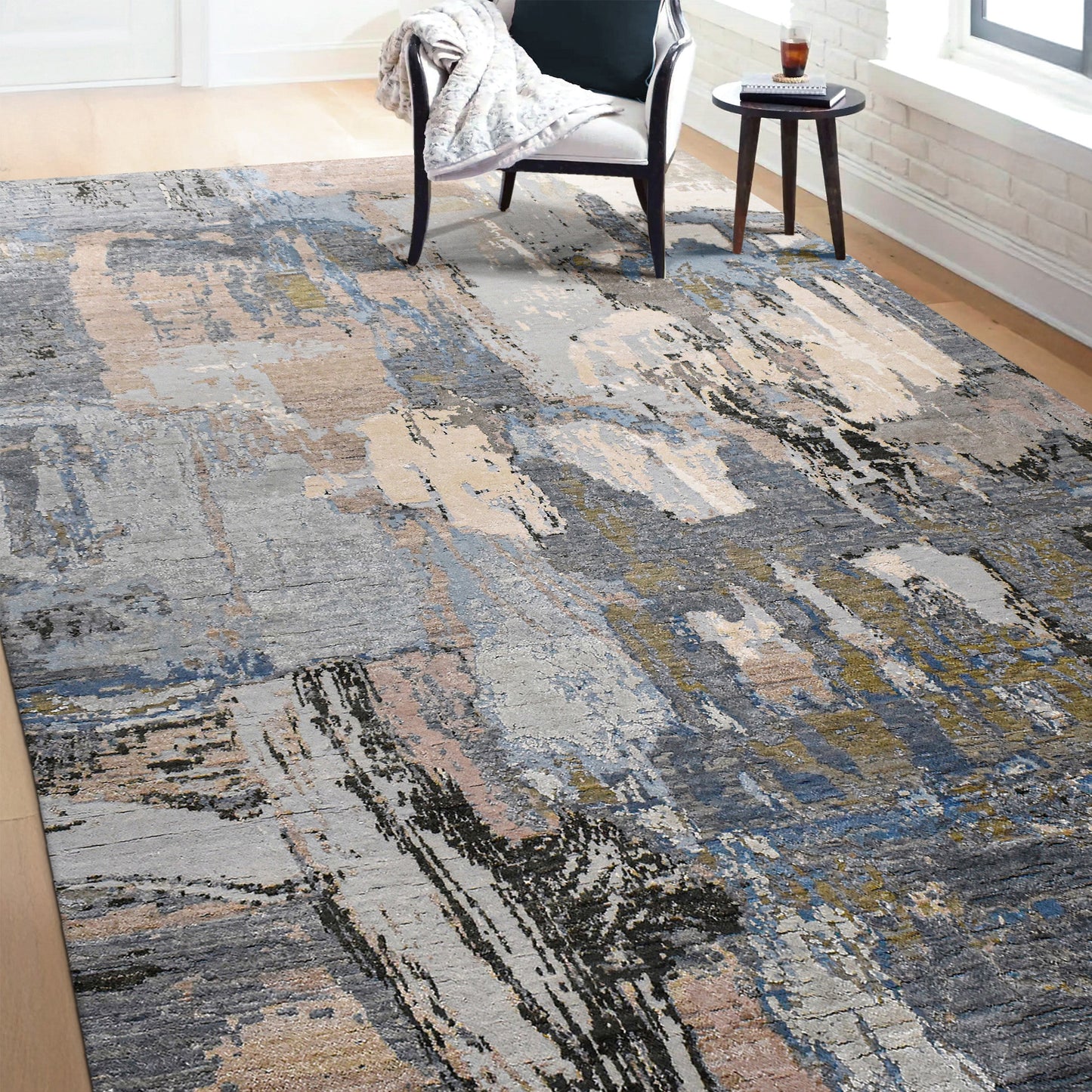 CANVAS ART W/ SILK JC716 GREY / BEIGE