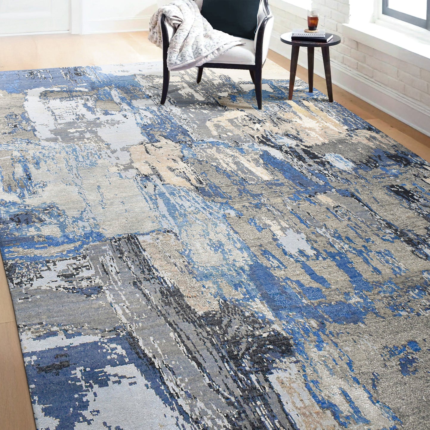 CANVAS ART W/ SILK JC716 SILVER / BLUE