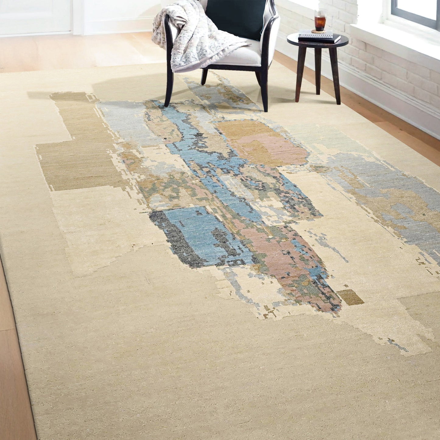 CANVAS ART W/ SILK JC719 IVORY / LIGHT BLUE