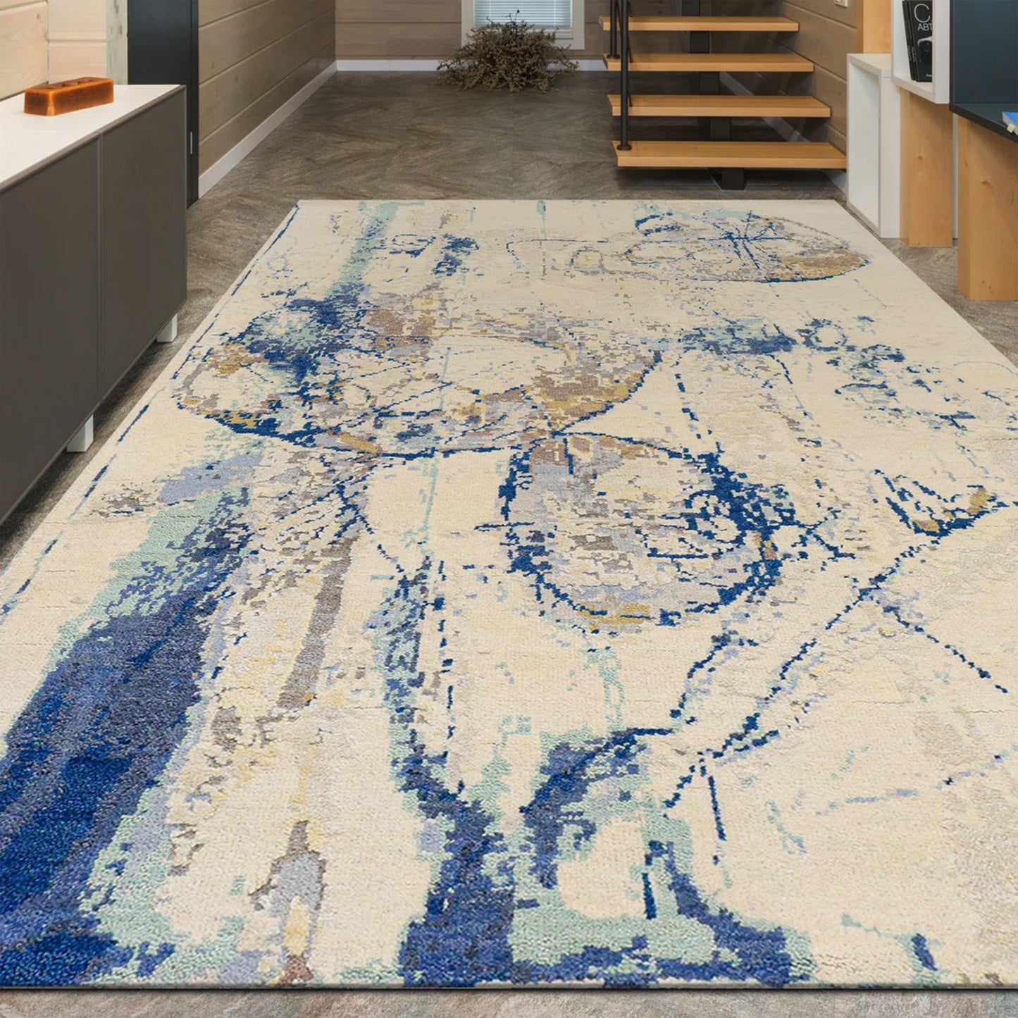 CANVAS ART W/ SILK JC720 IVORY / BLUE