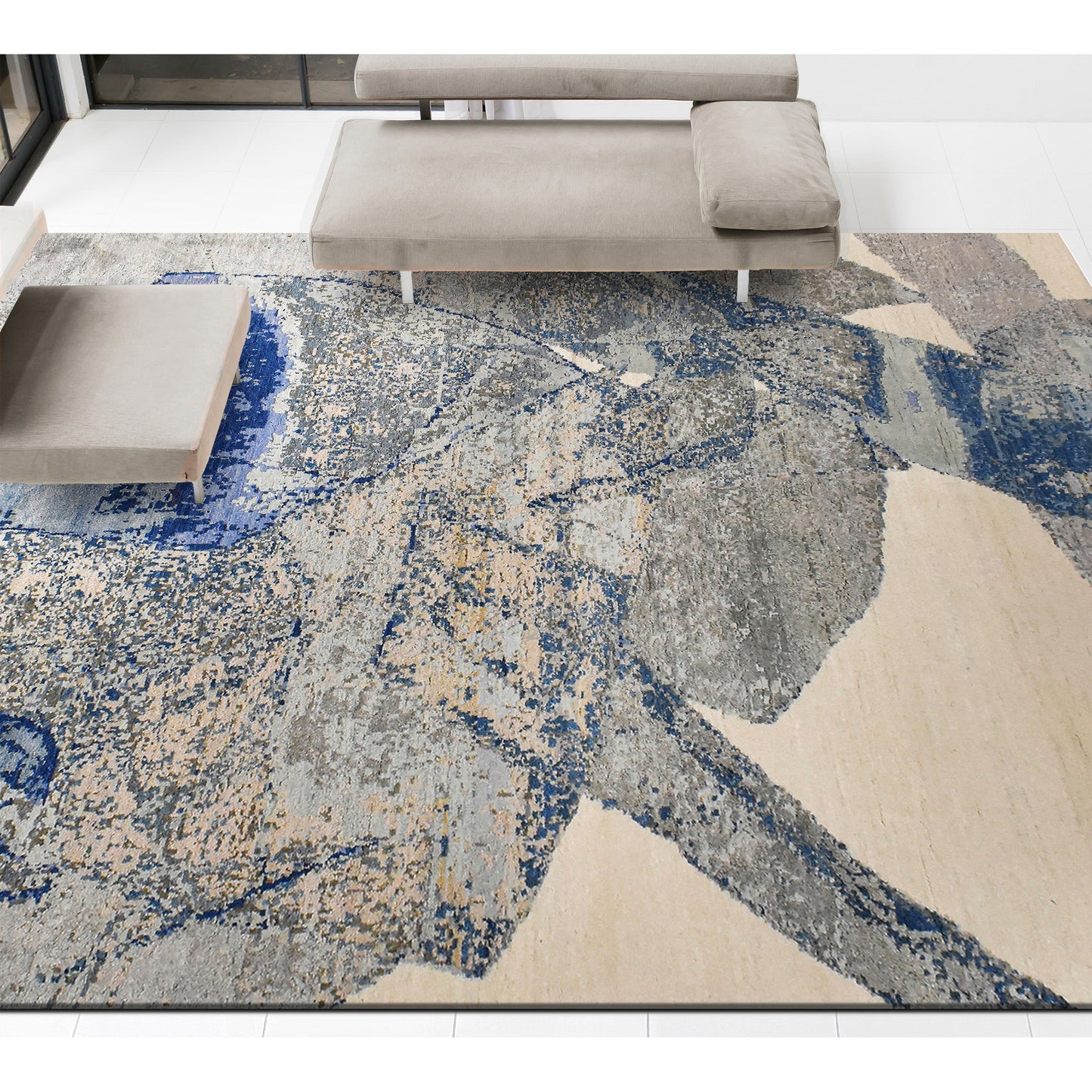 CANVAS ART W/ SILK JC723 IVORY / BLUE