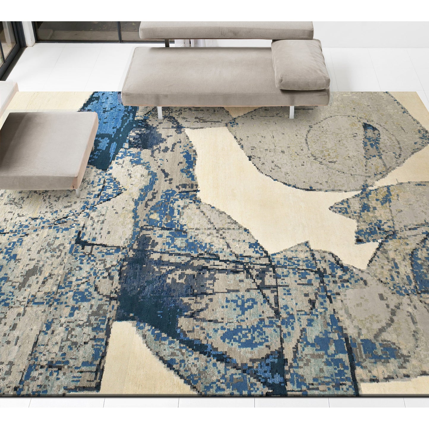 CANVAS ART W/ SILK JC724 IVORY / LIGHT GREY