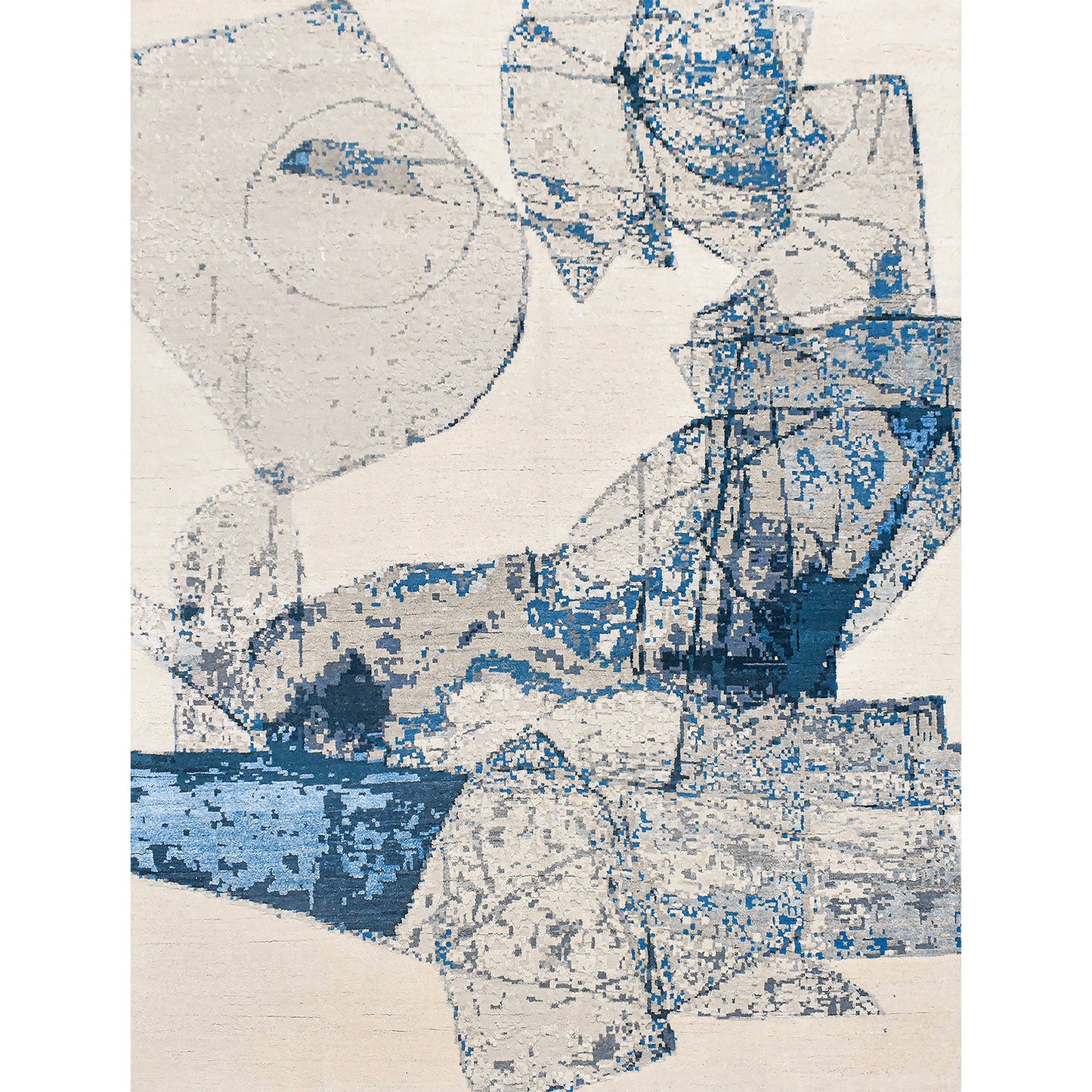 CANVAS ART W/ SILK JC725 IVORY / BLUE