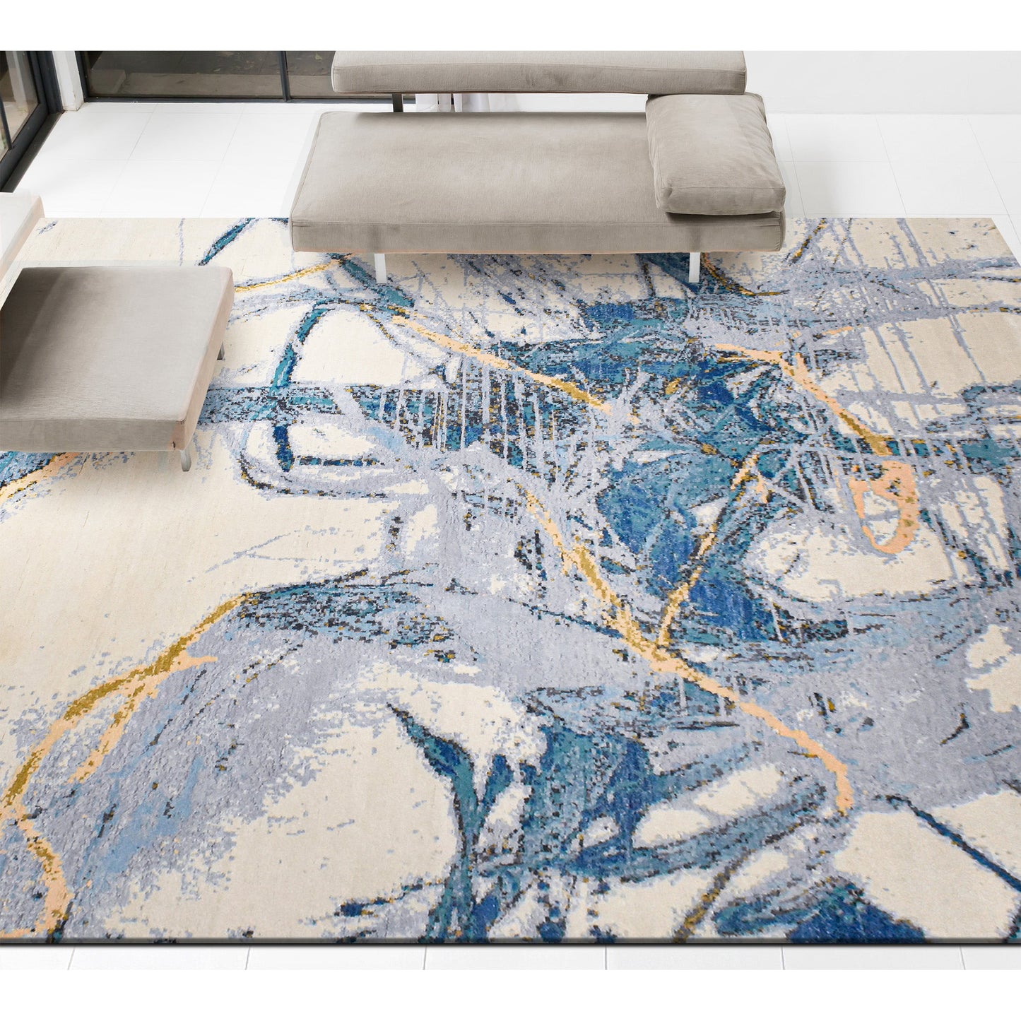 CANVAS ART W/ SILK JC726 IVORY / BLUE