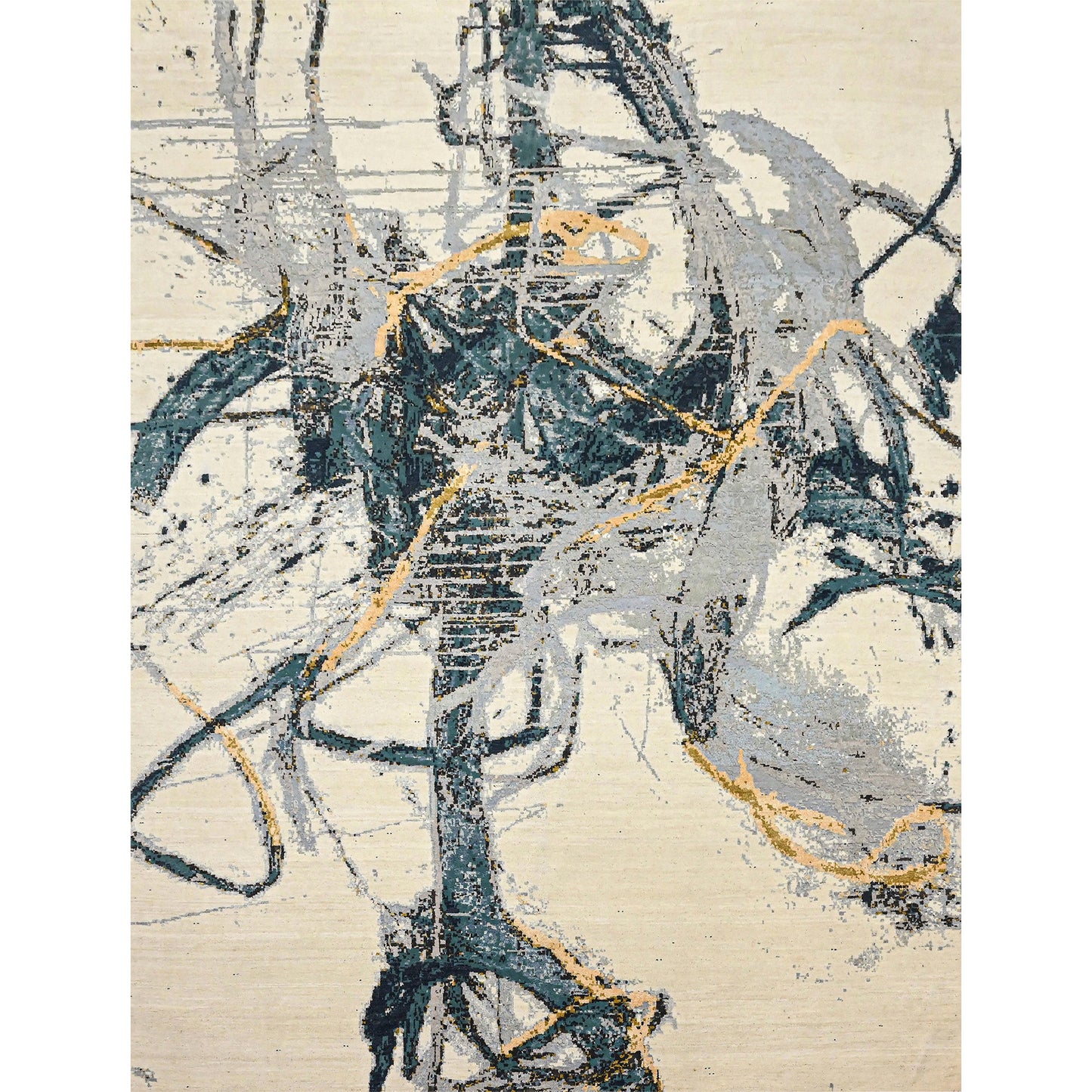 CANVAS ART W/ SILK JC726 IVORY / TEAL BLUE
