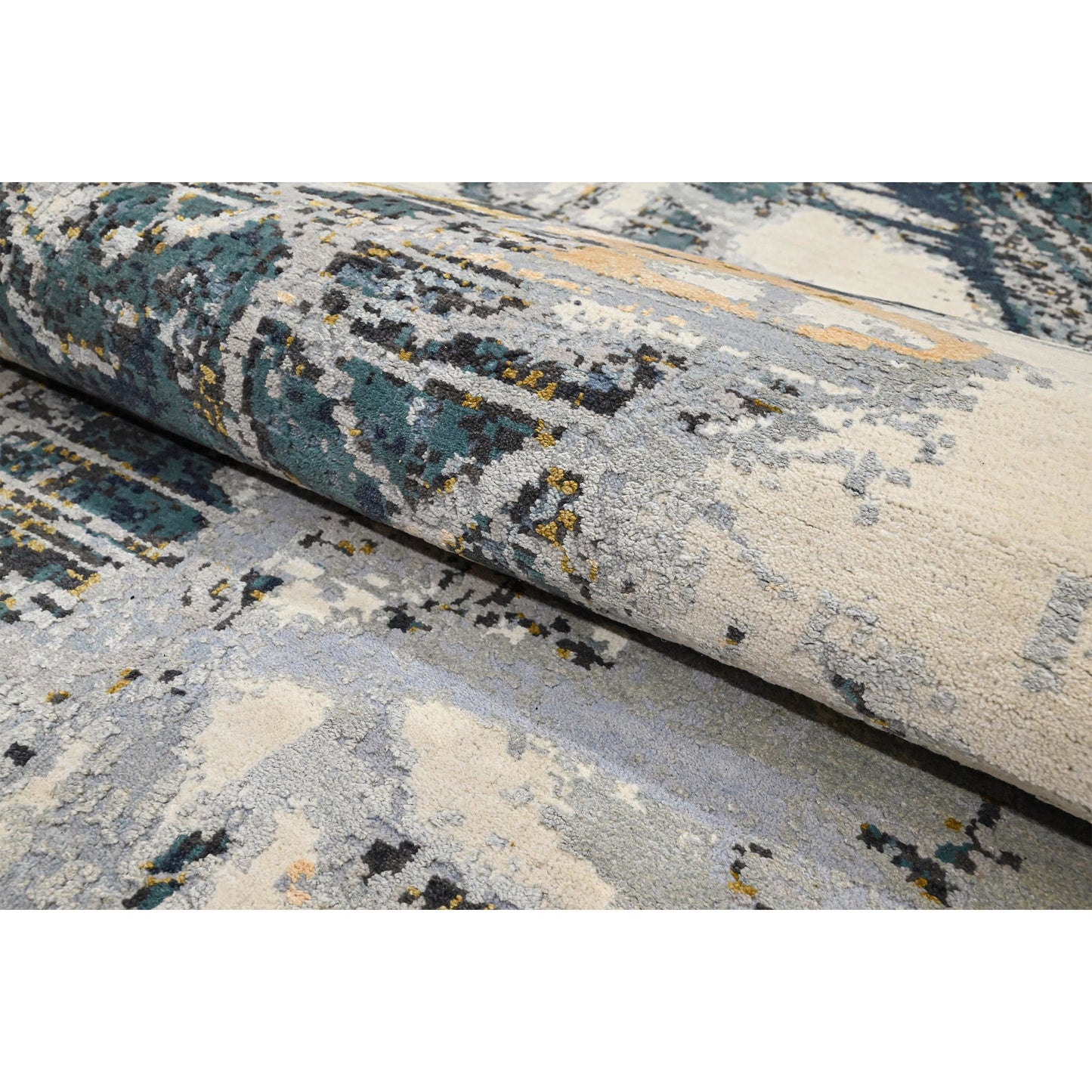CANVAS ART W/ SILK JC726 IVORY / TEAL BLUE
