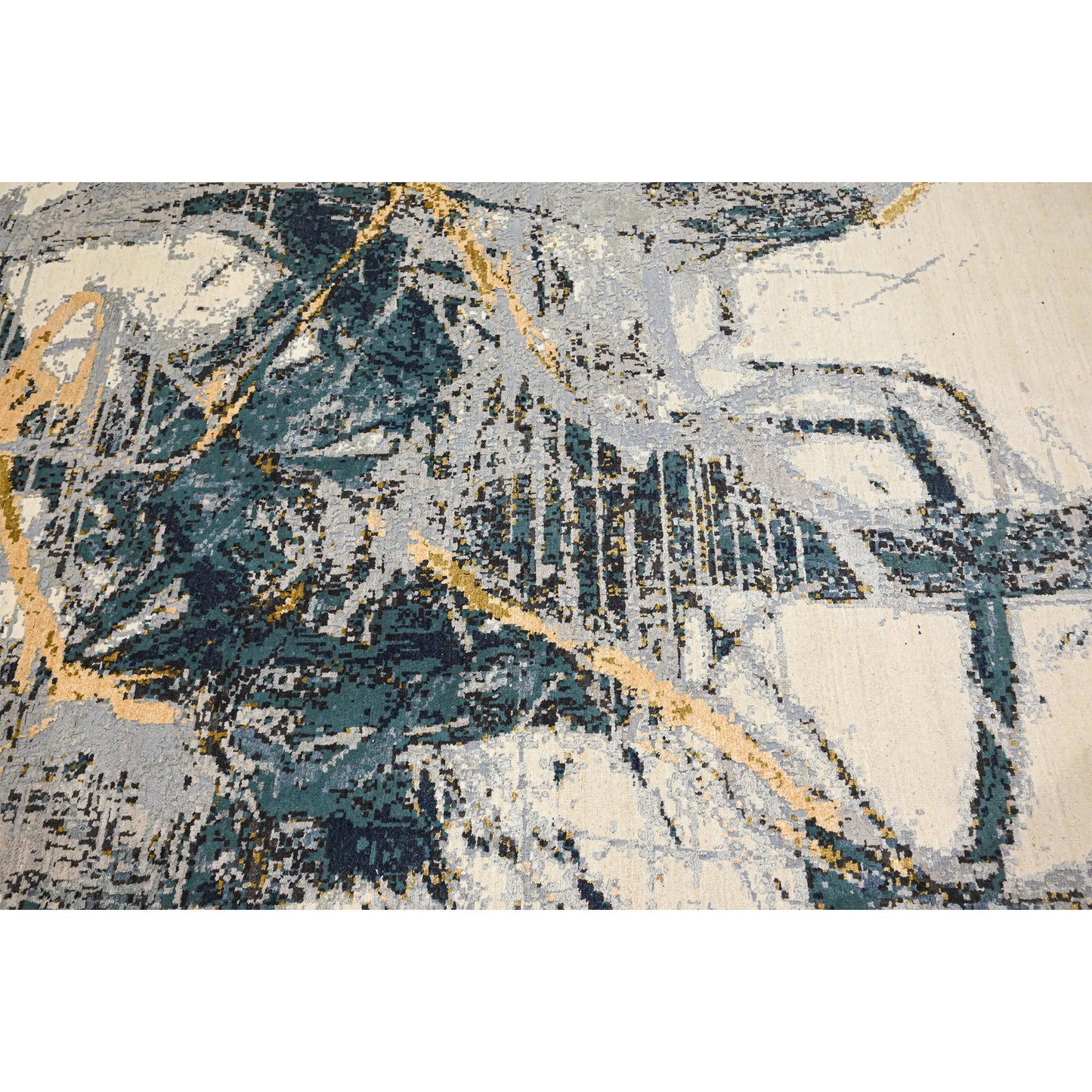 CANVAS ART W/ SILK JC726 IVORY / TEAL BLUE