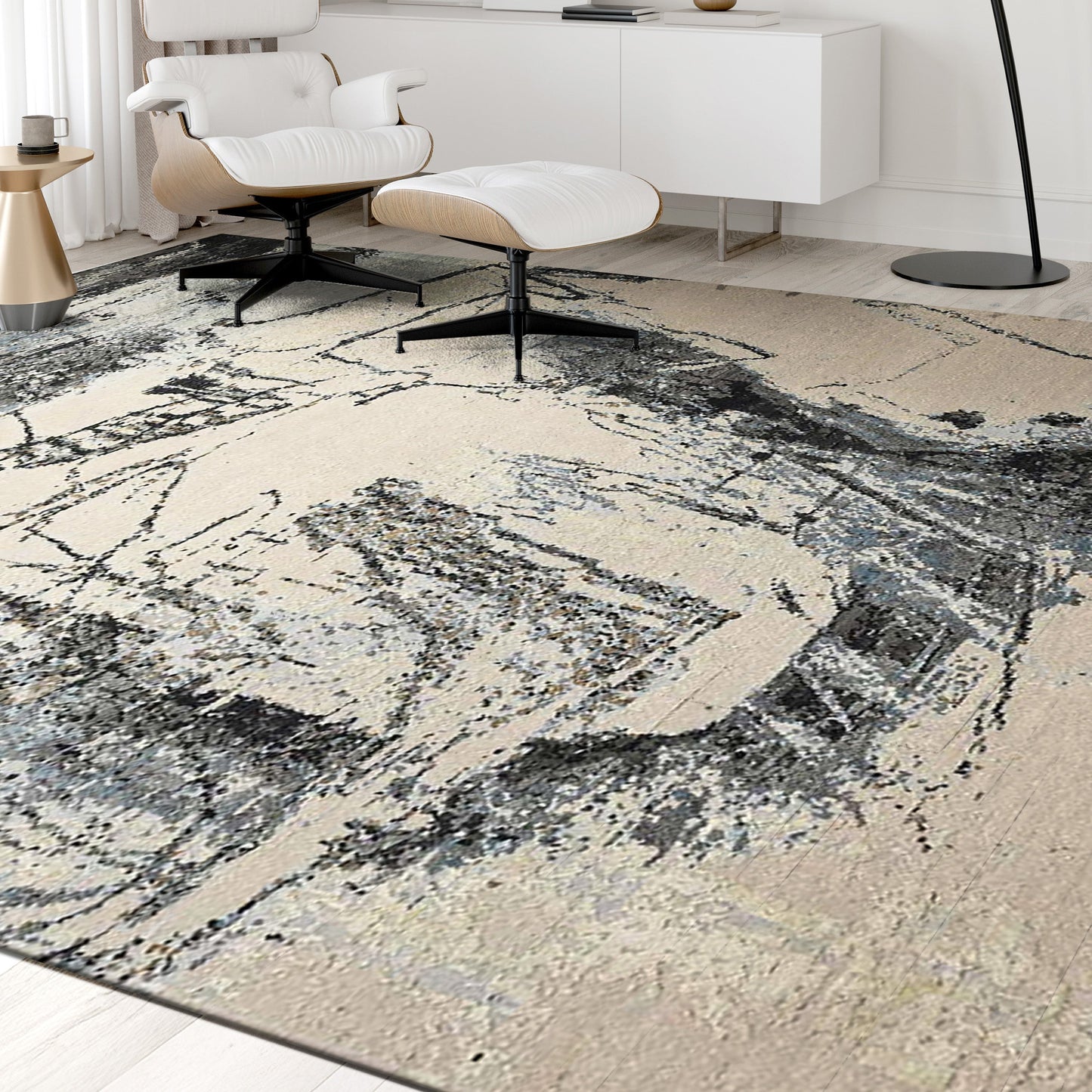 CANVAS ART W/ SILK JC734 IVORY / GREY