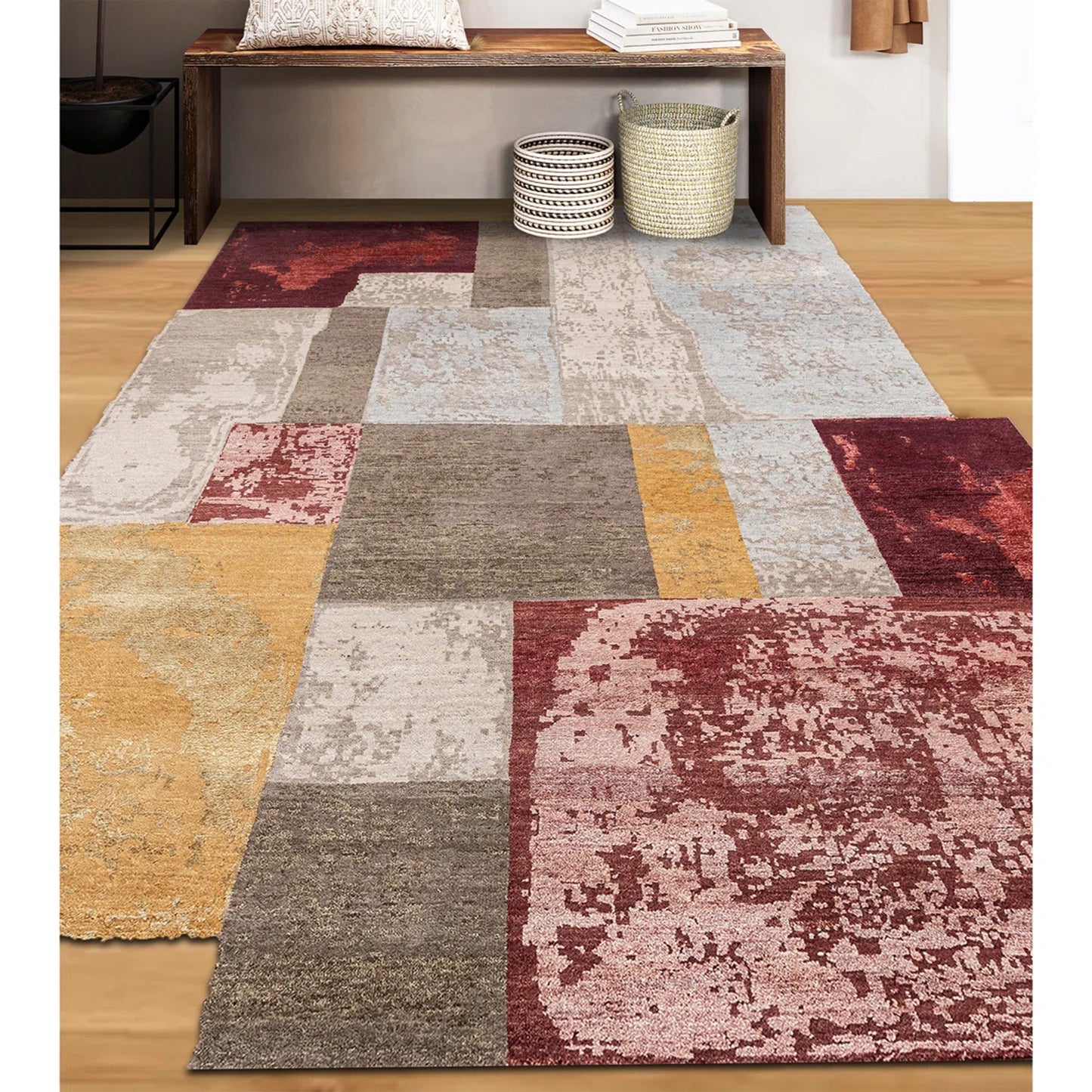 CANVAS ART W/ SILK JC740 BEIGE / RED