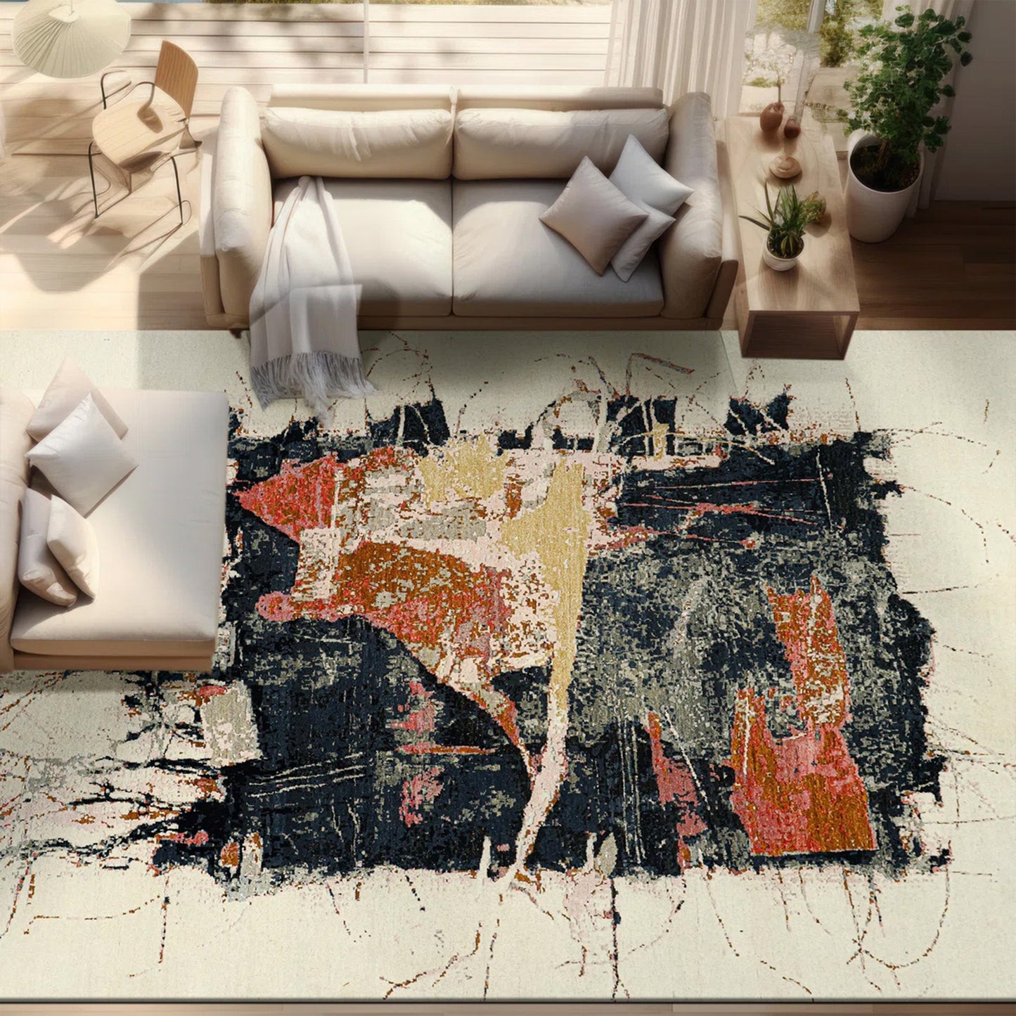 CANVAS ART W/ SILK JC741 IVORY / BLACK