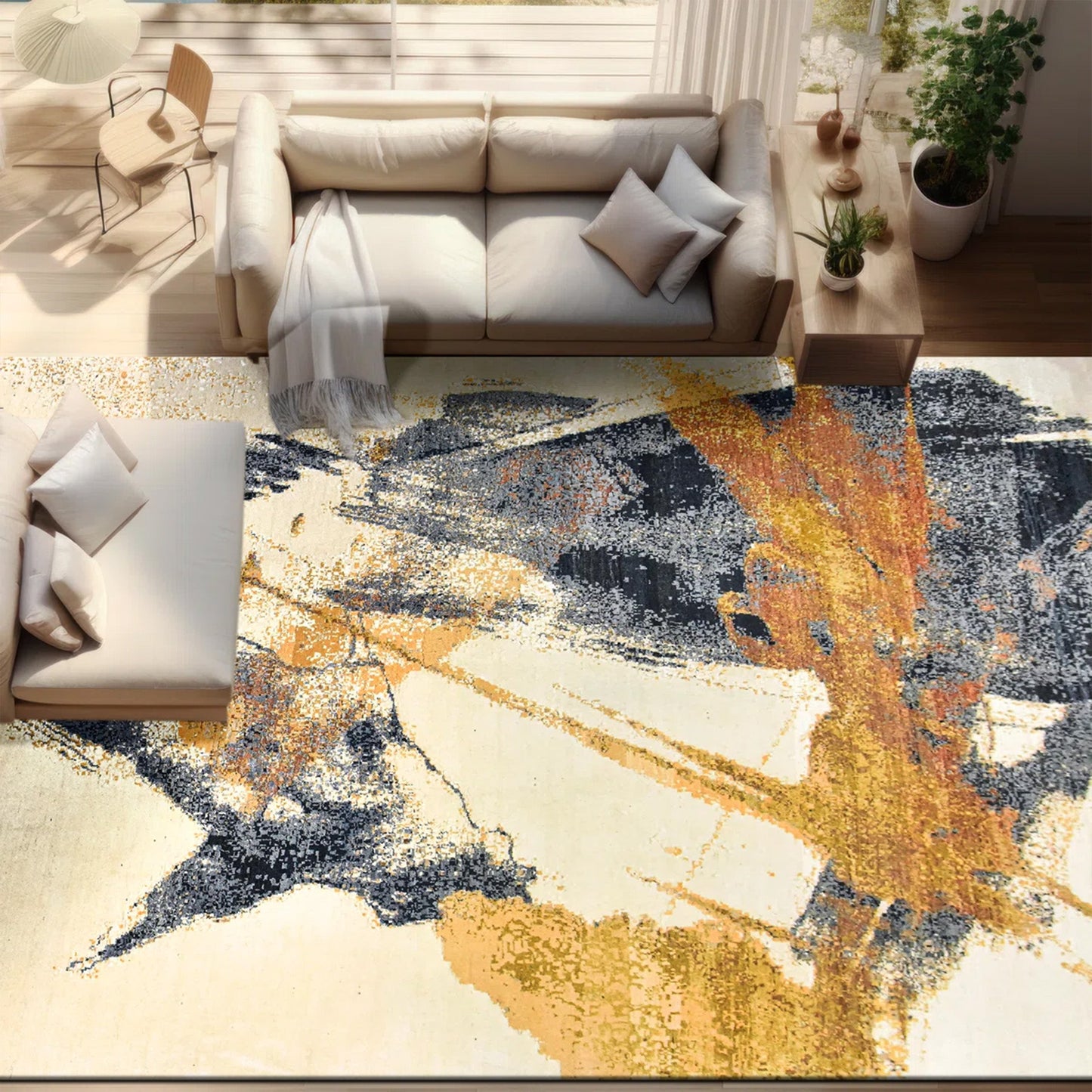 CANVAS ART W/ SILK JC747 IVORY / GREY
