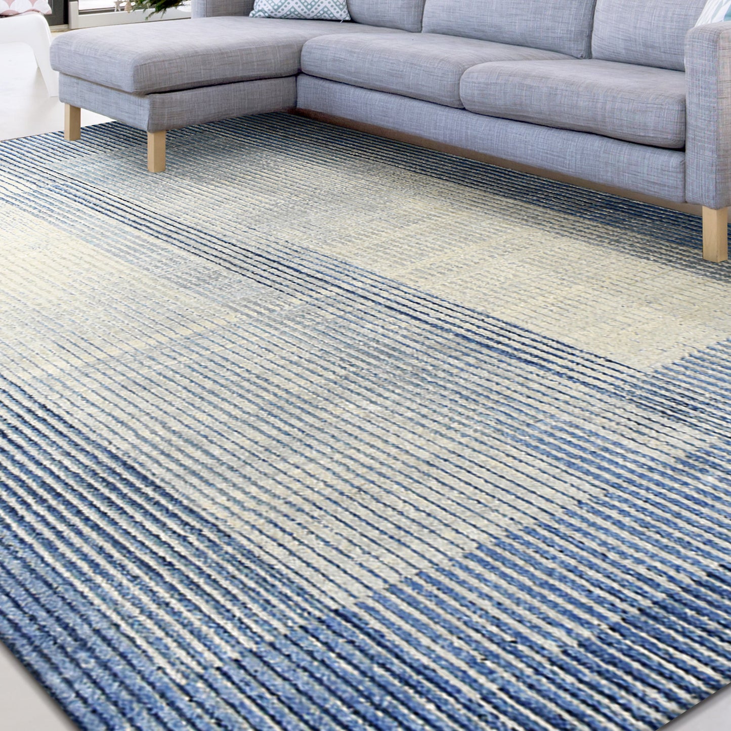 CANVAS ART W/ SILK JC765 IVORY / BLUE