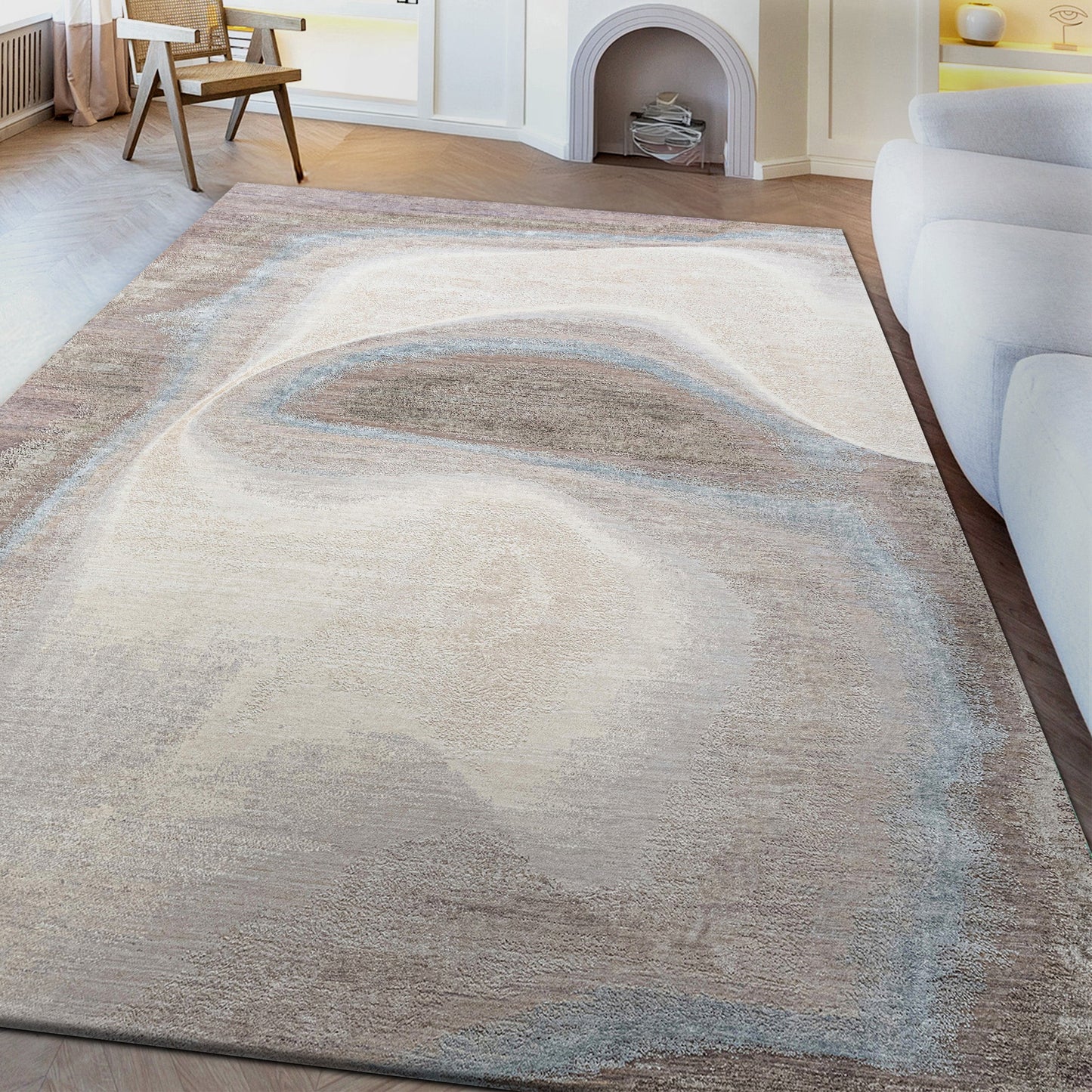 CANVAS ART W/ SILK JCD17 BEIGE / LIGHT GREY