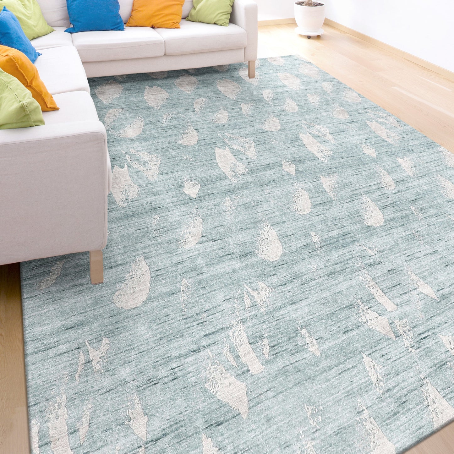 HANDLOOMED JACQUARD OPJ81 TEAL / BEIGE