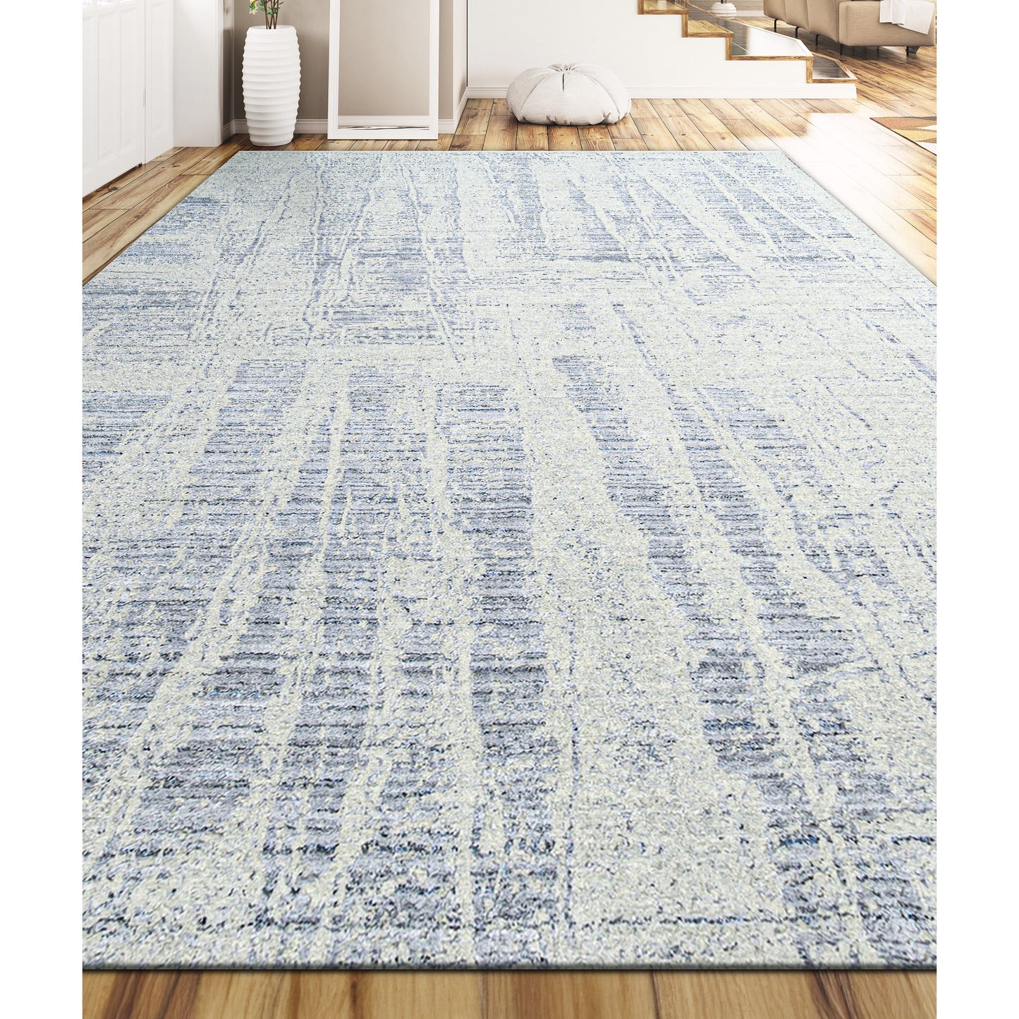 HANDLOOMED JACQUARD RA224 SILVER / LIGHT BLUE