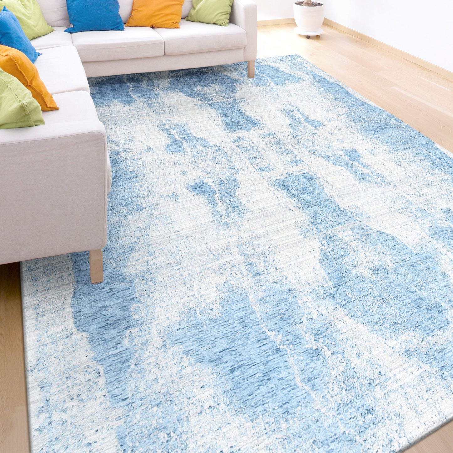 HANDLOOMED JACQUARD RA259 SILVER / BLUE