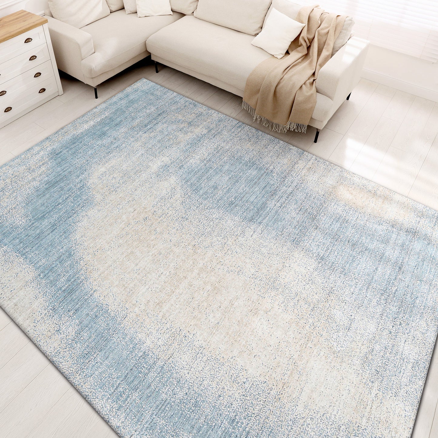 HANDLOOMED JACQUARD RA324 LIGHT BLUE / BEIGE