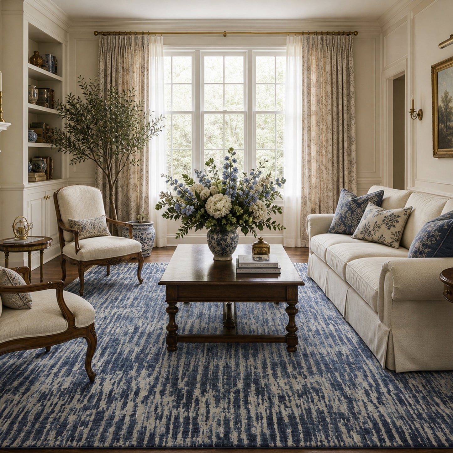 HANDLOOMED JACQUARD RK001 IVORY / BLUE