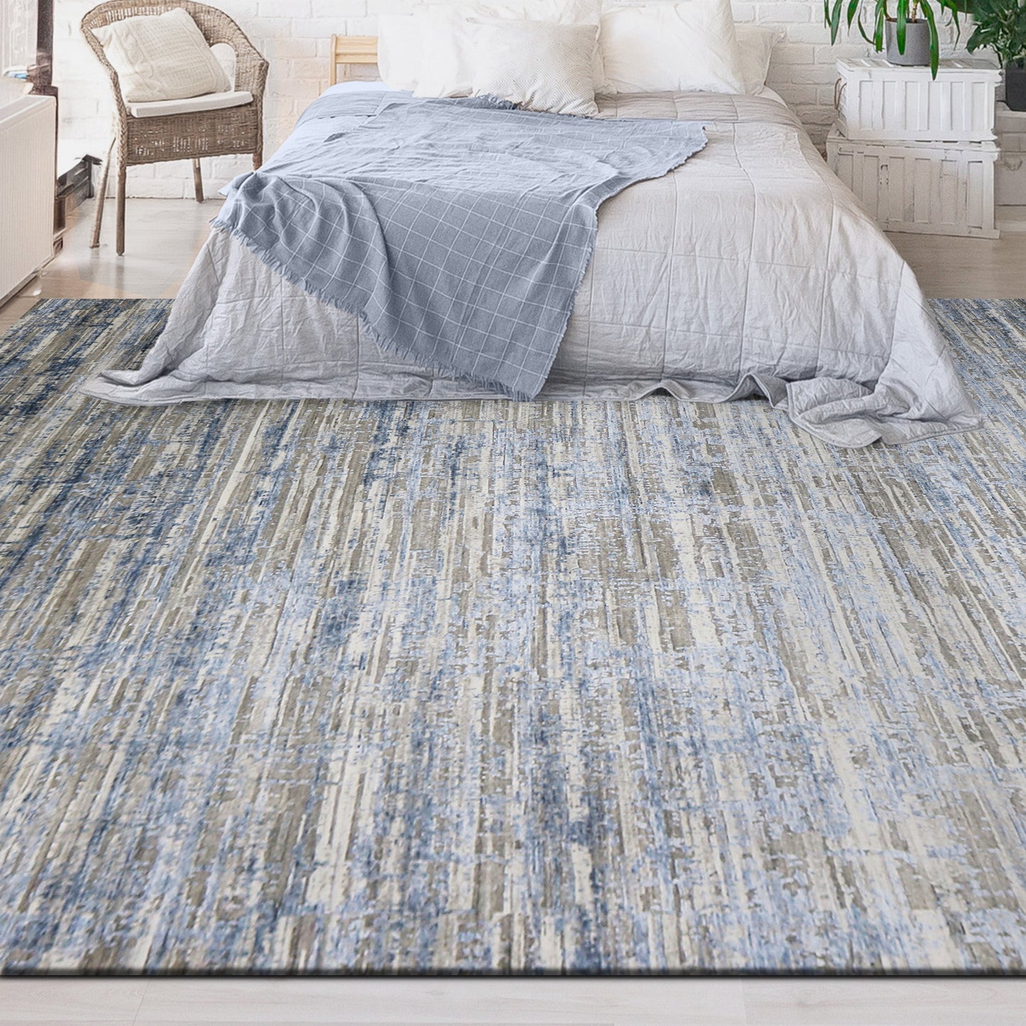 HANDLOOMED JACQUARD RK094 SILVER / BLUE
