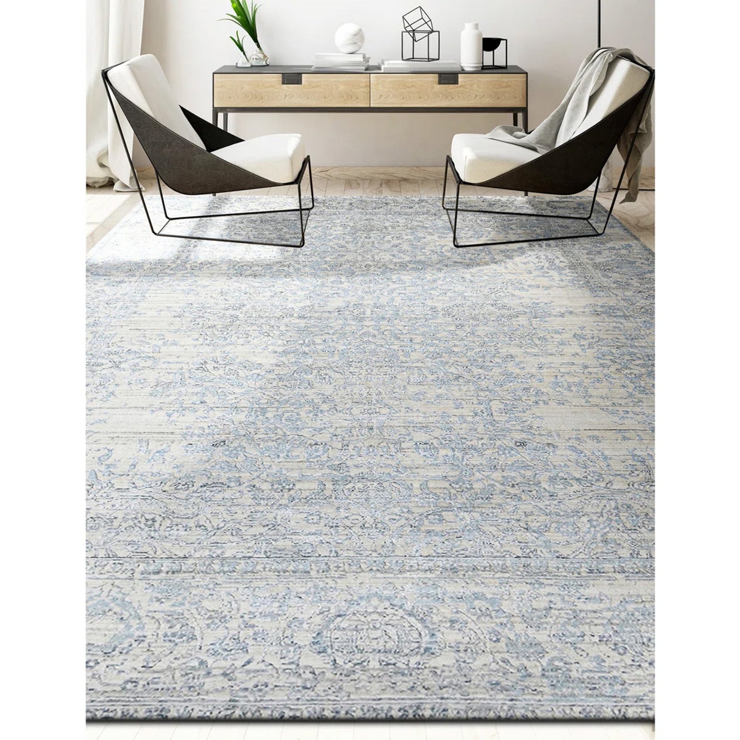 HANDLOOMED JACQUARD RK121 BLUE / WHITE