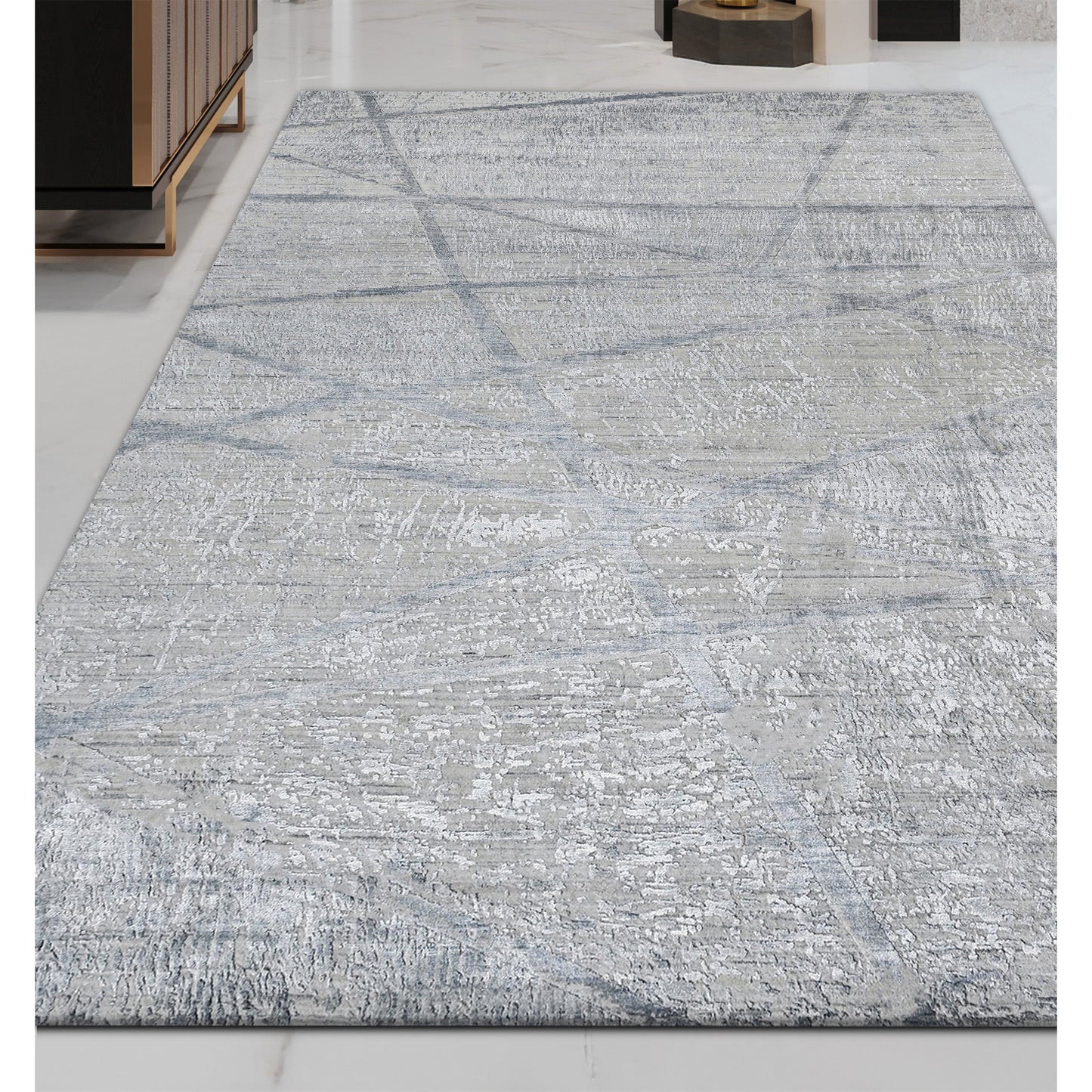 HANDLOOMED JACQUARD RK200 IVORY / LIGHT BLUE